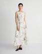 Eco Leaves Print Silk-Linen Bateau Gown