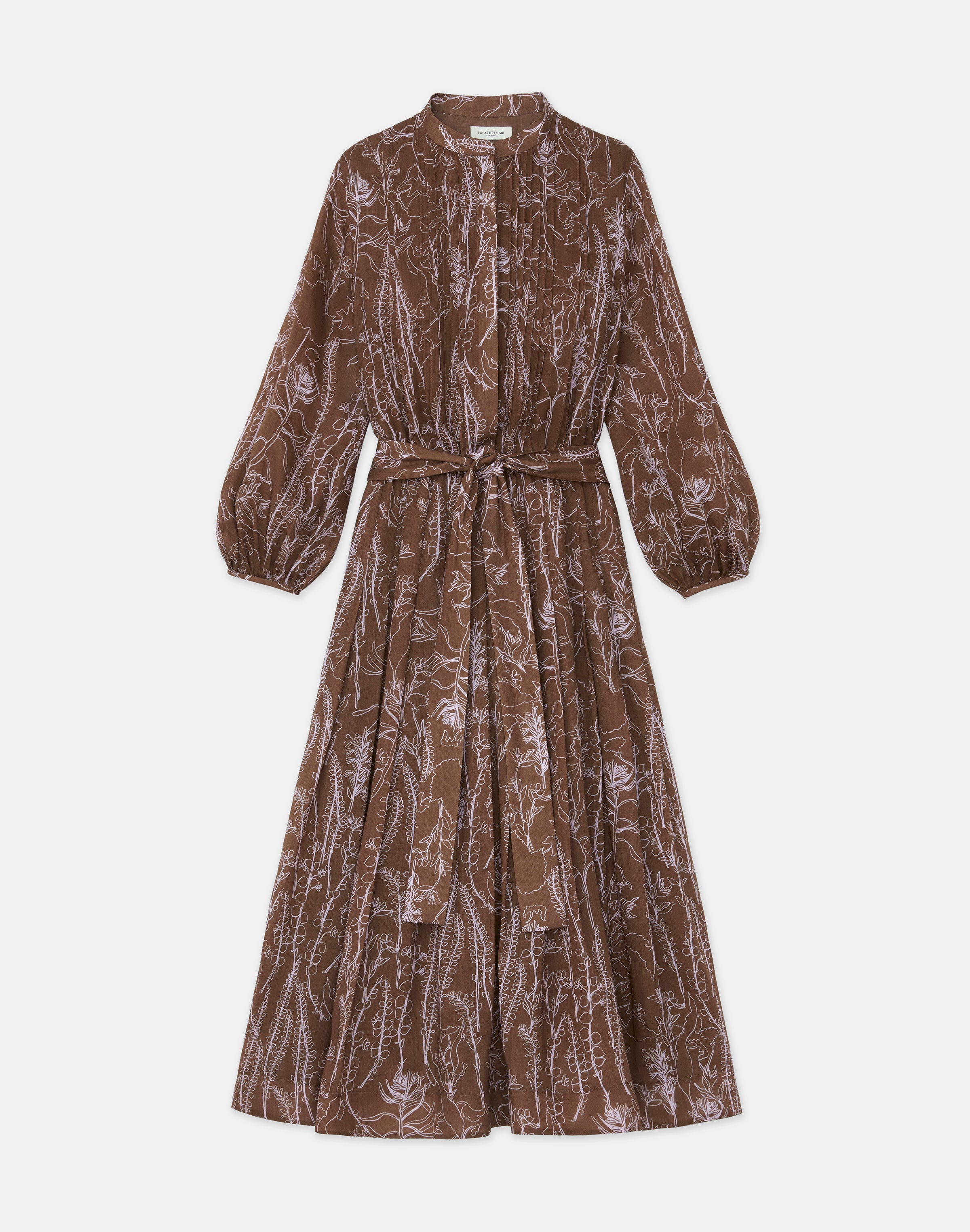 Shop Lafayette 148 Flora Print Sustainable Gemma Cloth Voile Pintuck Midi Dress In Deep Acorn