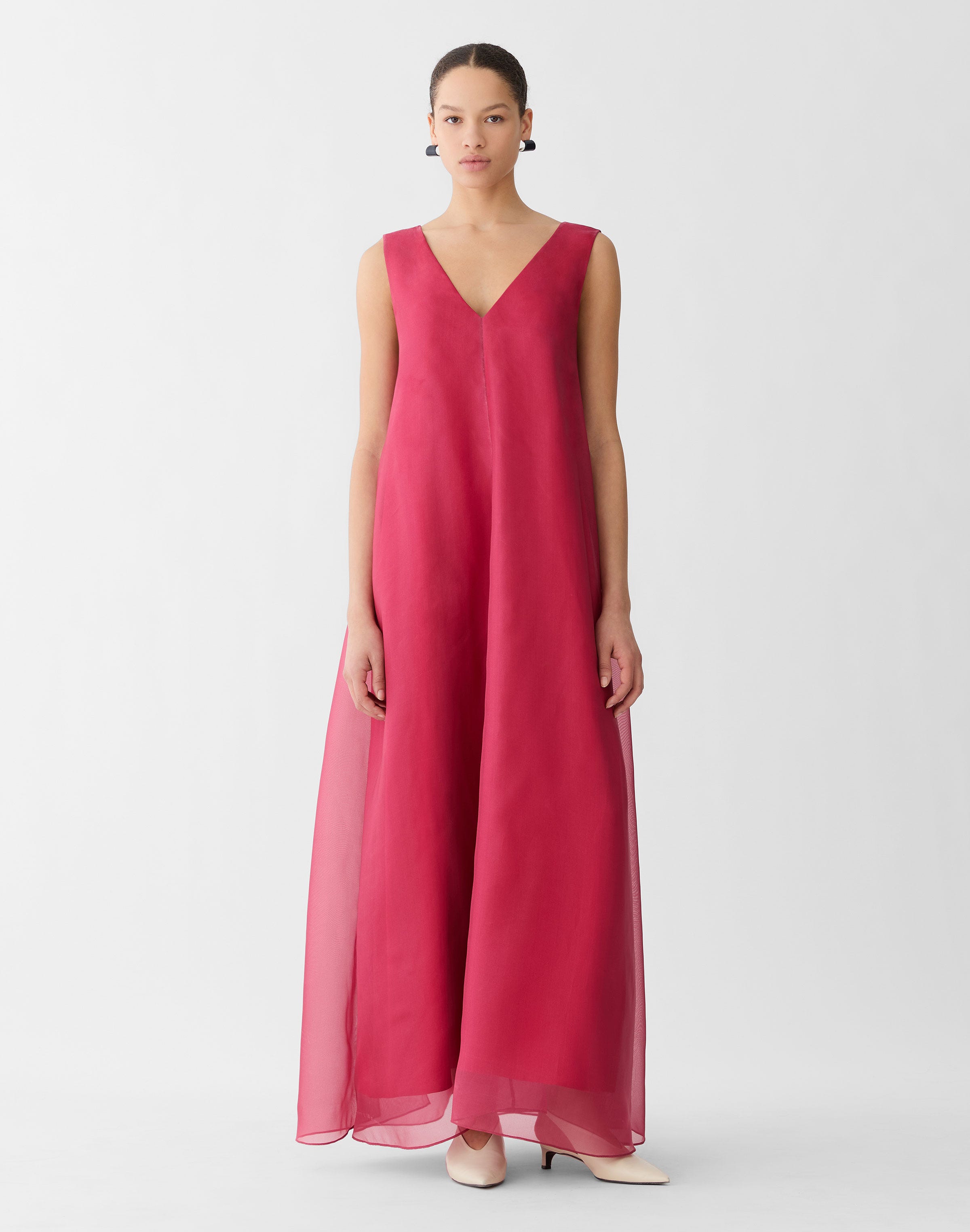 Plus-Size Silk Organza Overlay V-Neck Gown