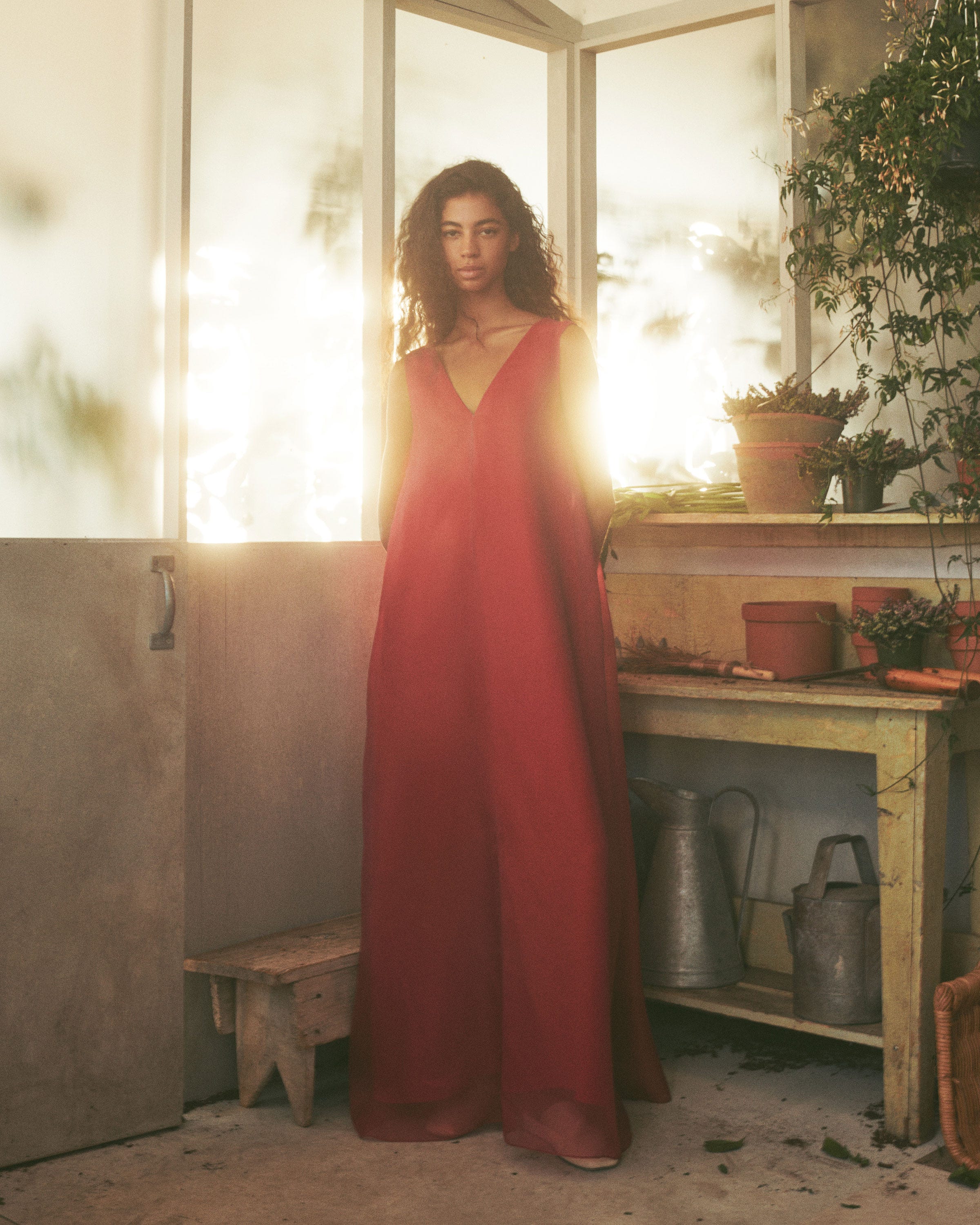 Plus-Size Silk Organza Overlay V-Neck Gown