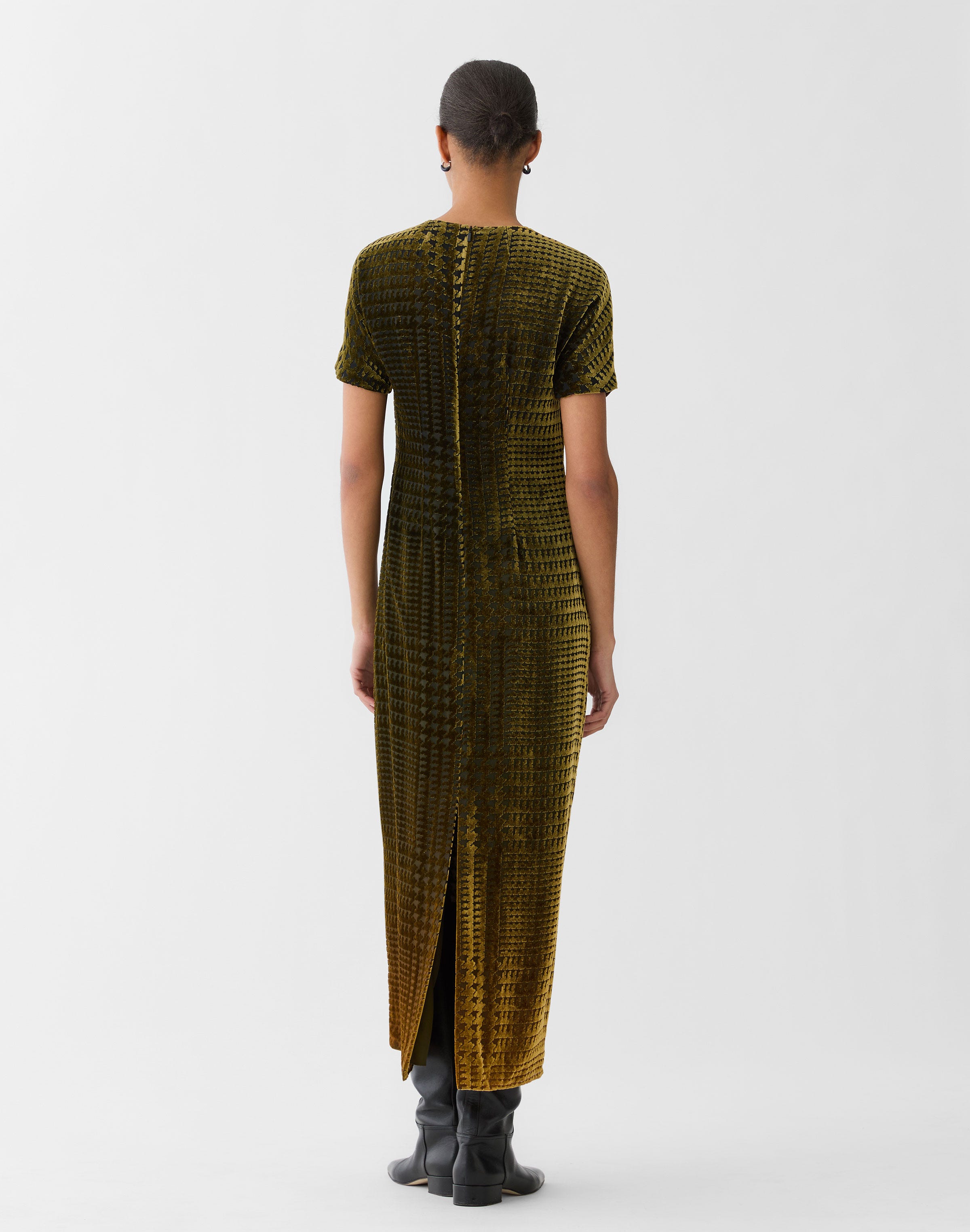 Glen Plaid Velvet Devoré Midi Dress