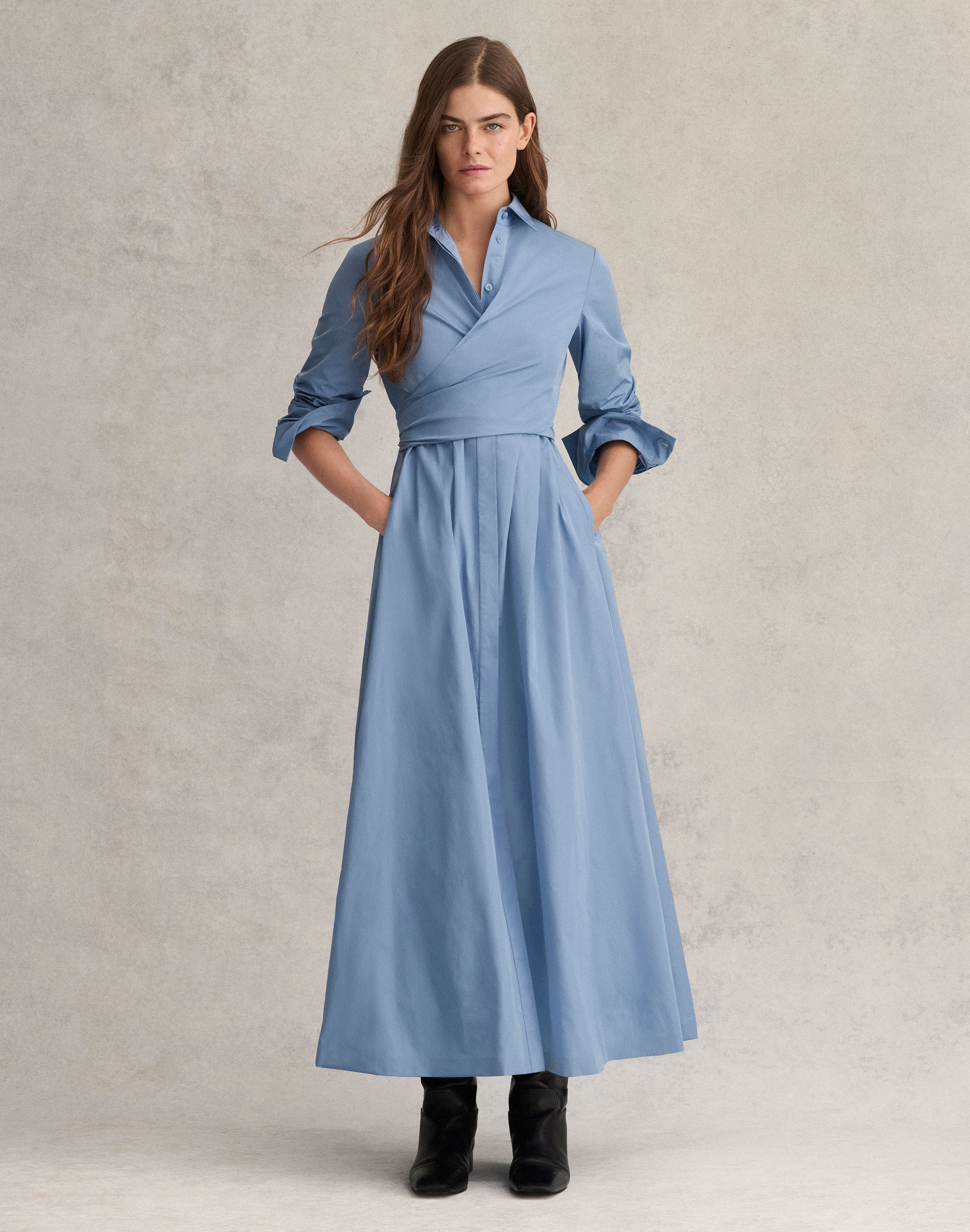 Plus-Size Taffeta Maxi Wrap Shirtdress