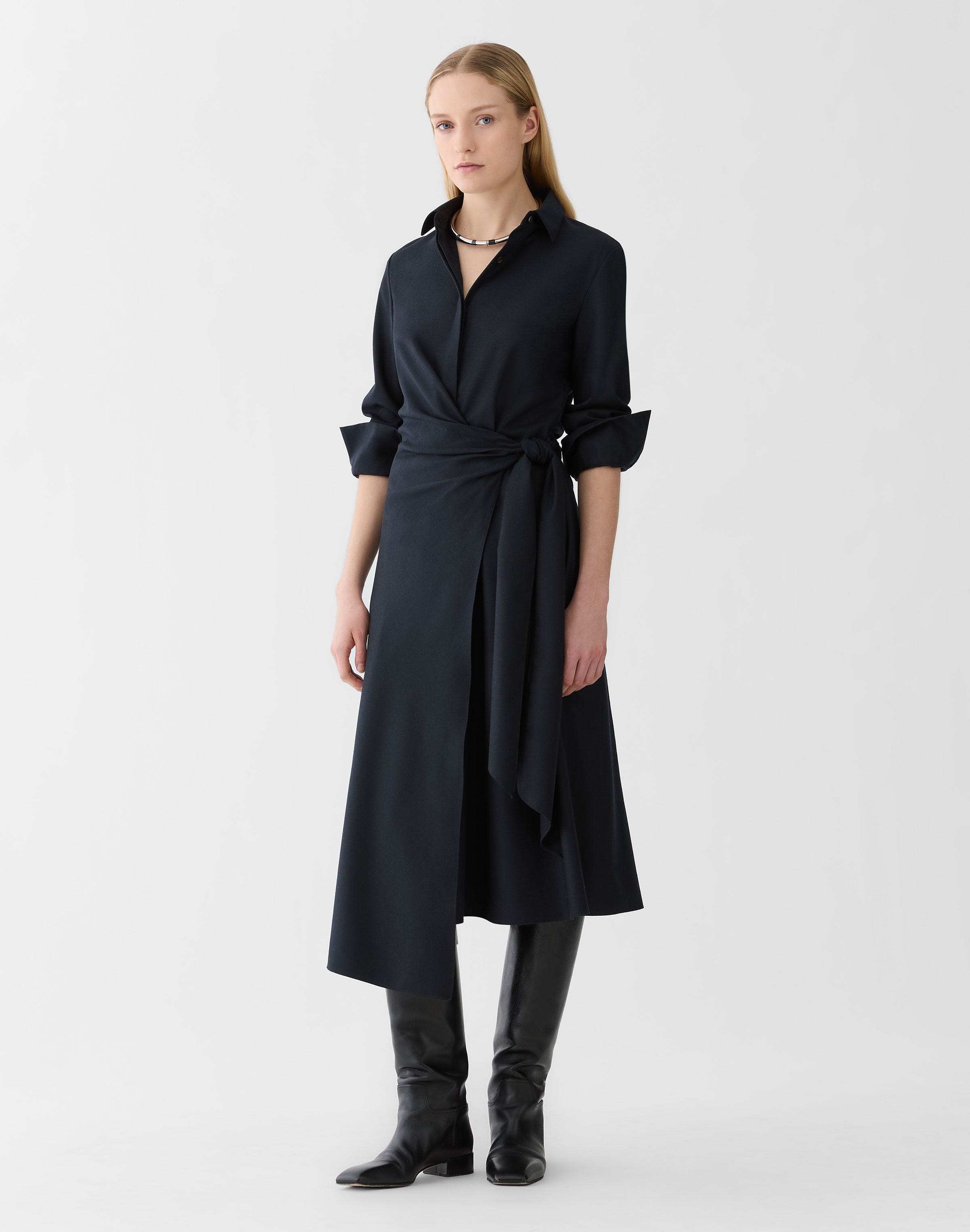 Petite Responsible Brushed Wool Wrap Shirtdress