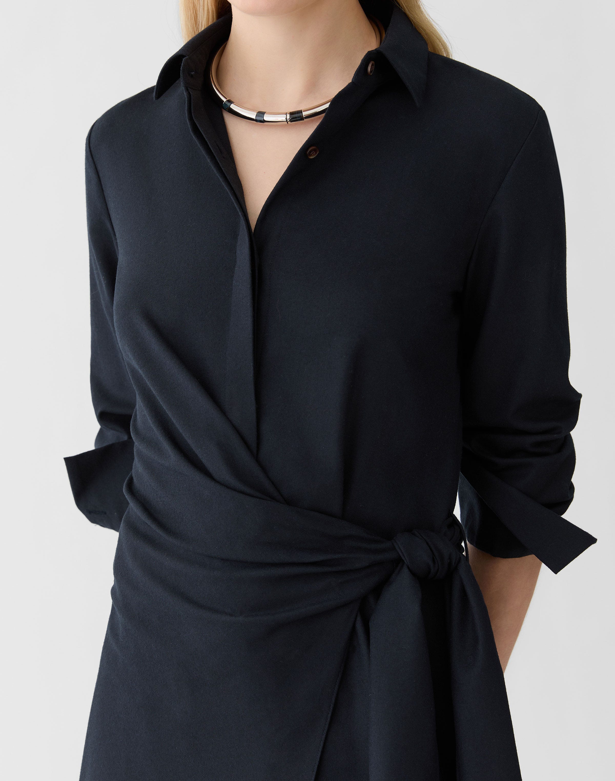 Petite Responsible Brushed Wool Wrap Shirtdress
