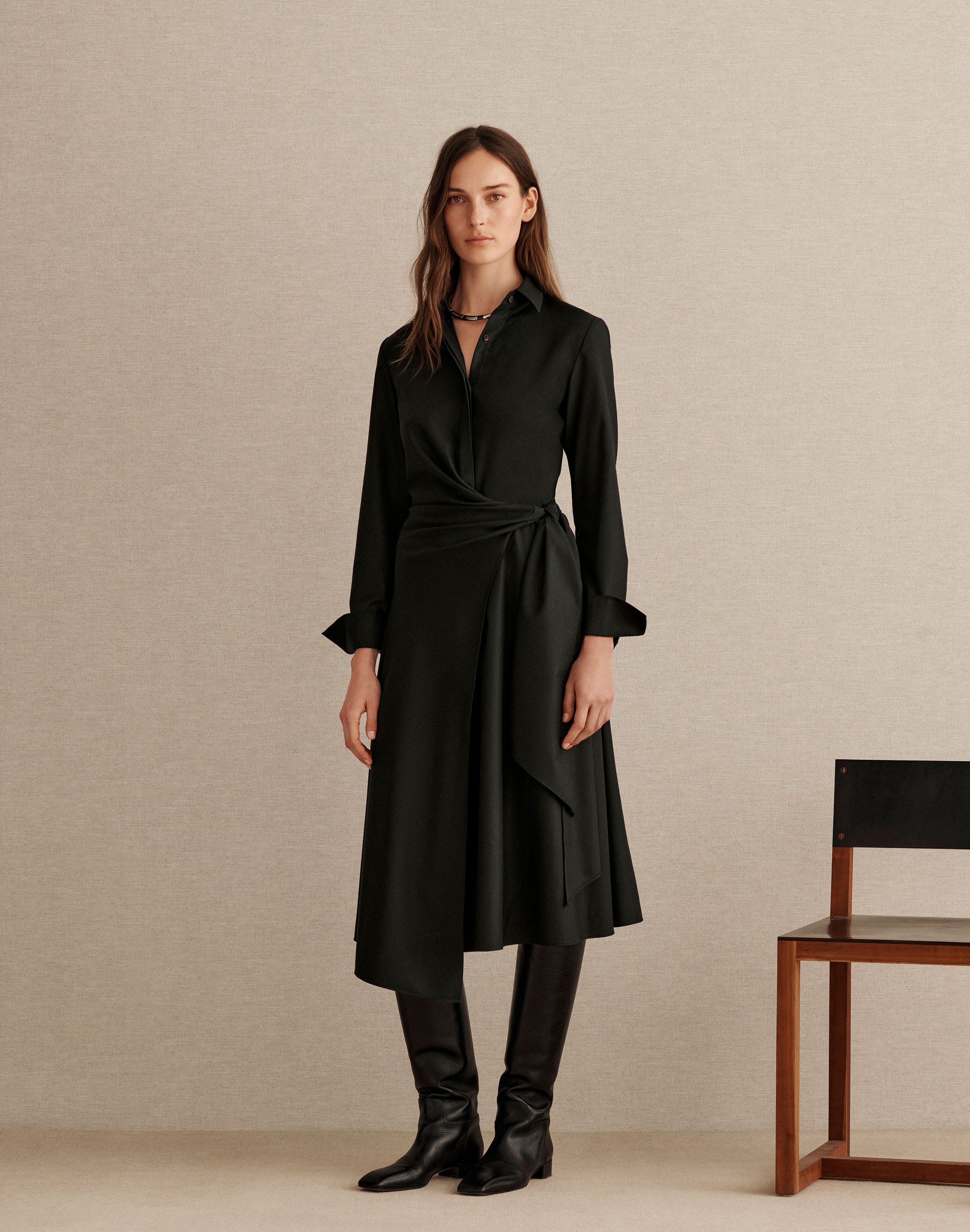 Petite Responsible Brushed Wool Wrap Shirtdress
