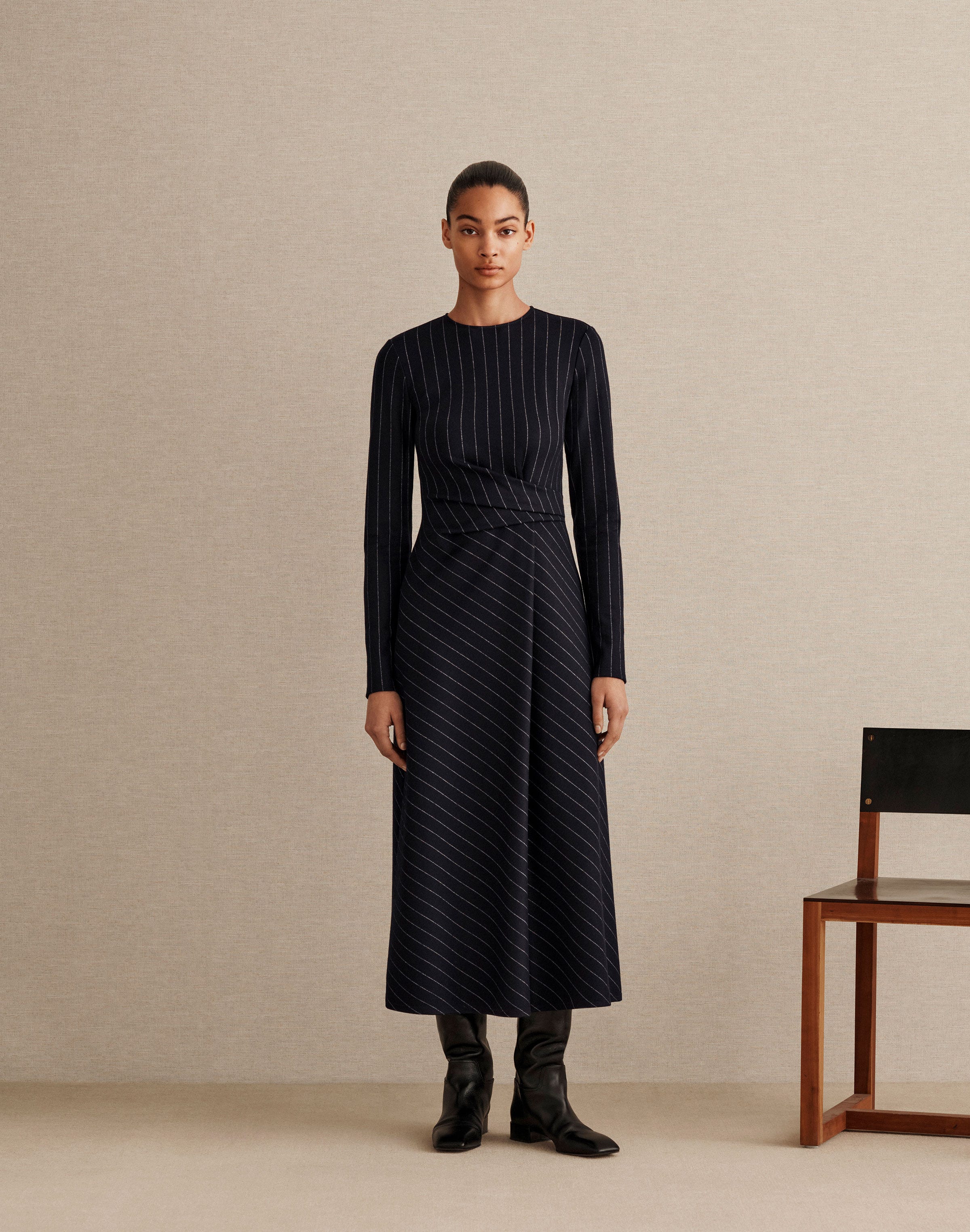 Pinstripe Wool Jersey Dress