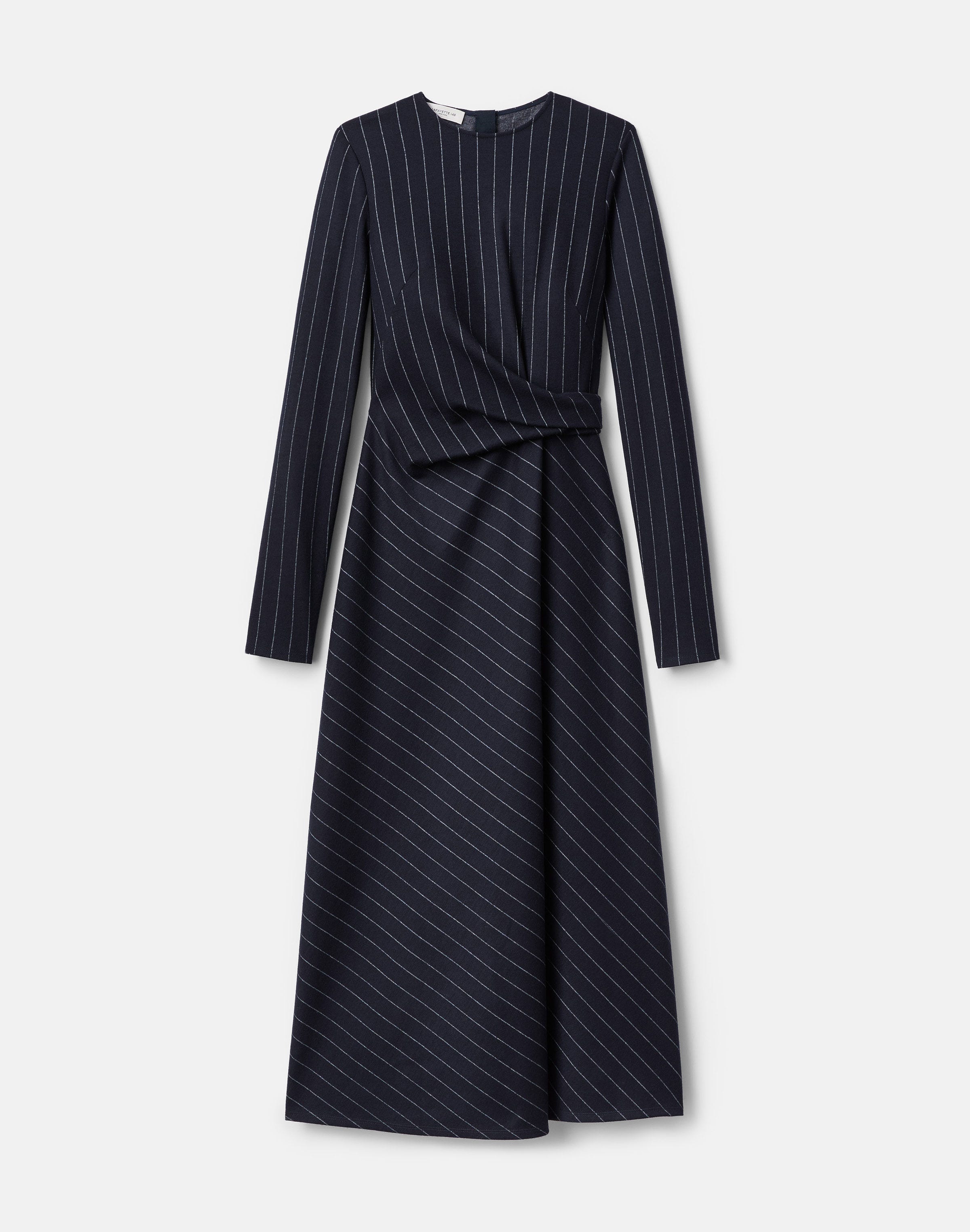 Pinstripe Wool Jersey Long Sleeve Dress