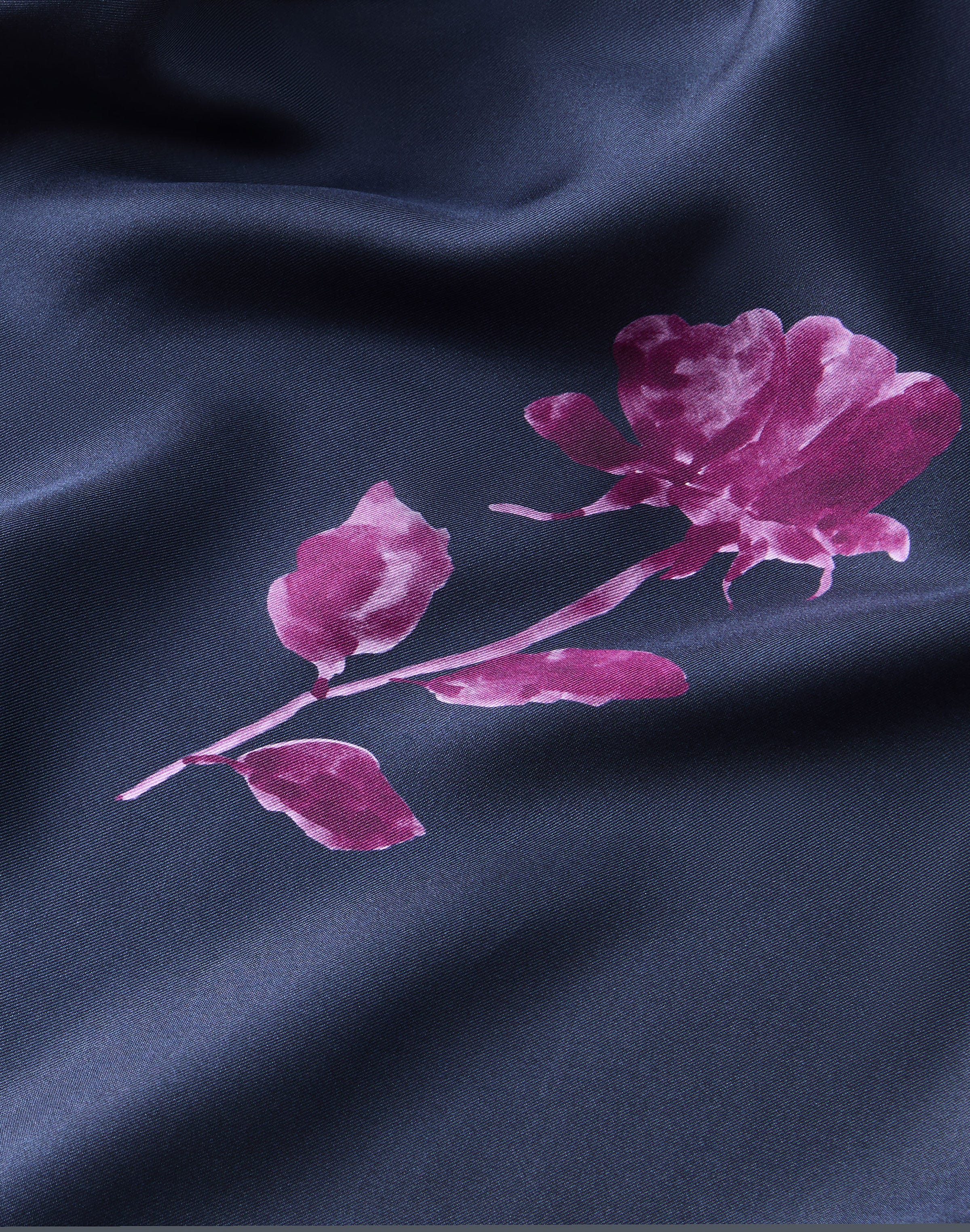 Rose Print Silk Twill Belted Shirtdress