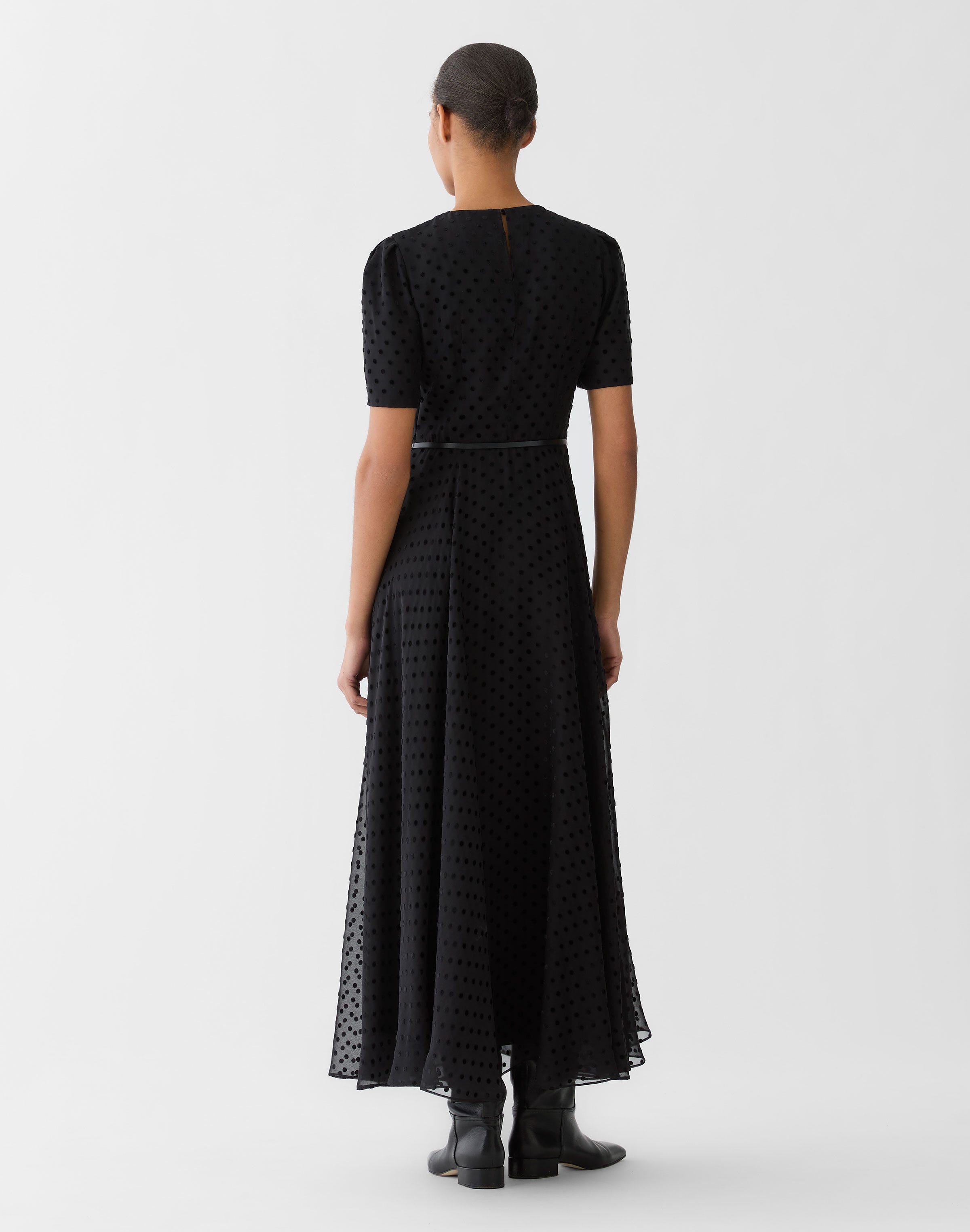 Polka Dot Devoré Belted Dress