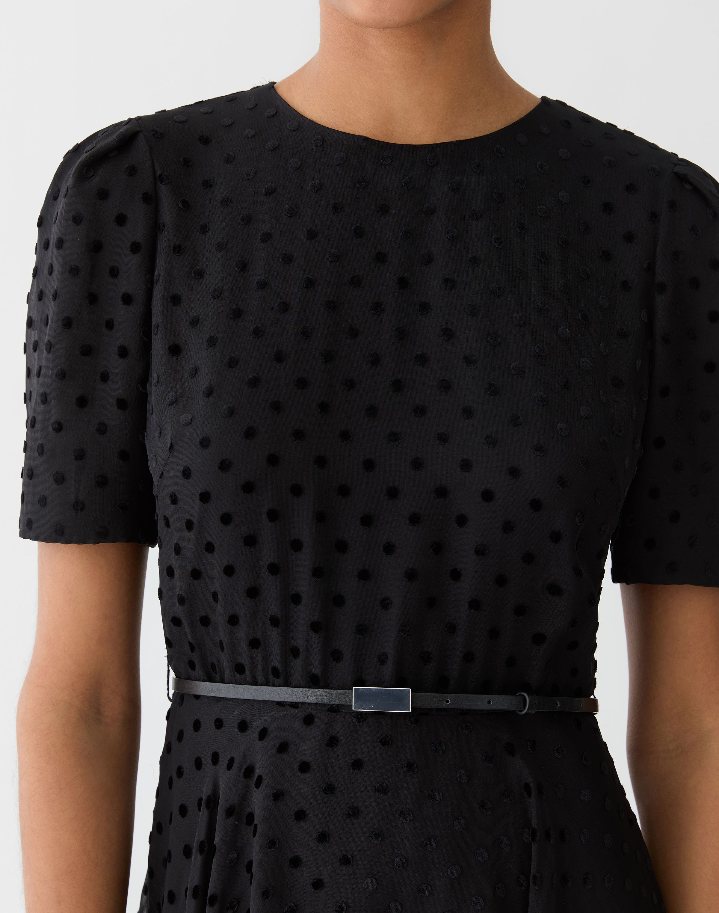 Polka Dot Devoré Belted Dress