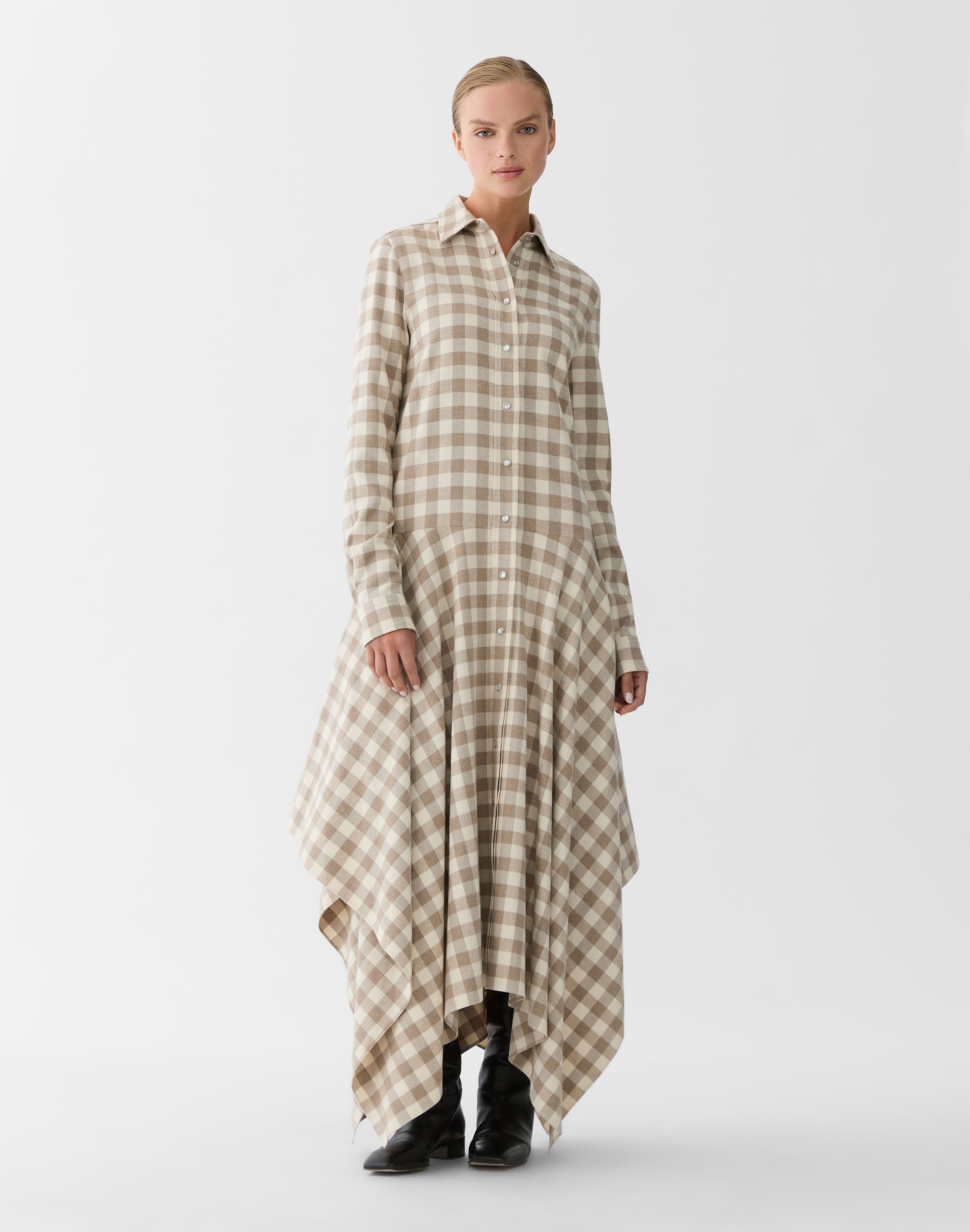 Buffalo Check Cotton Flannel Handkerchief Shirtdress