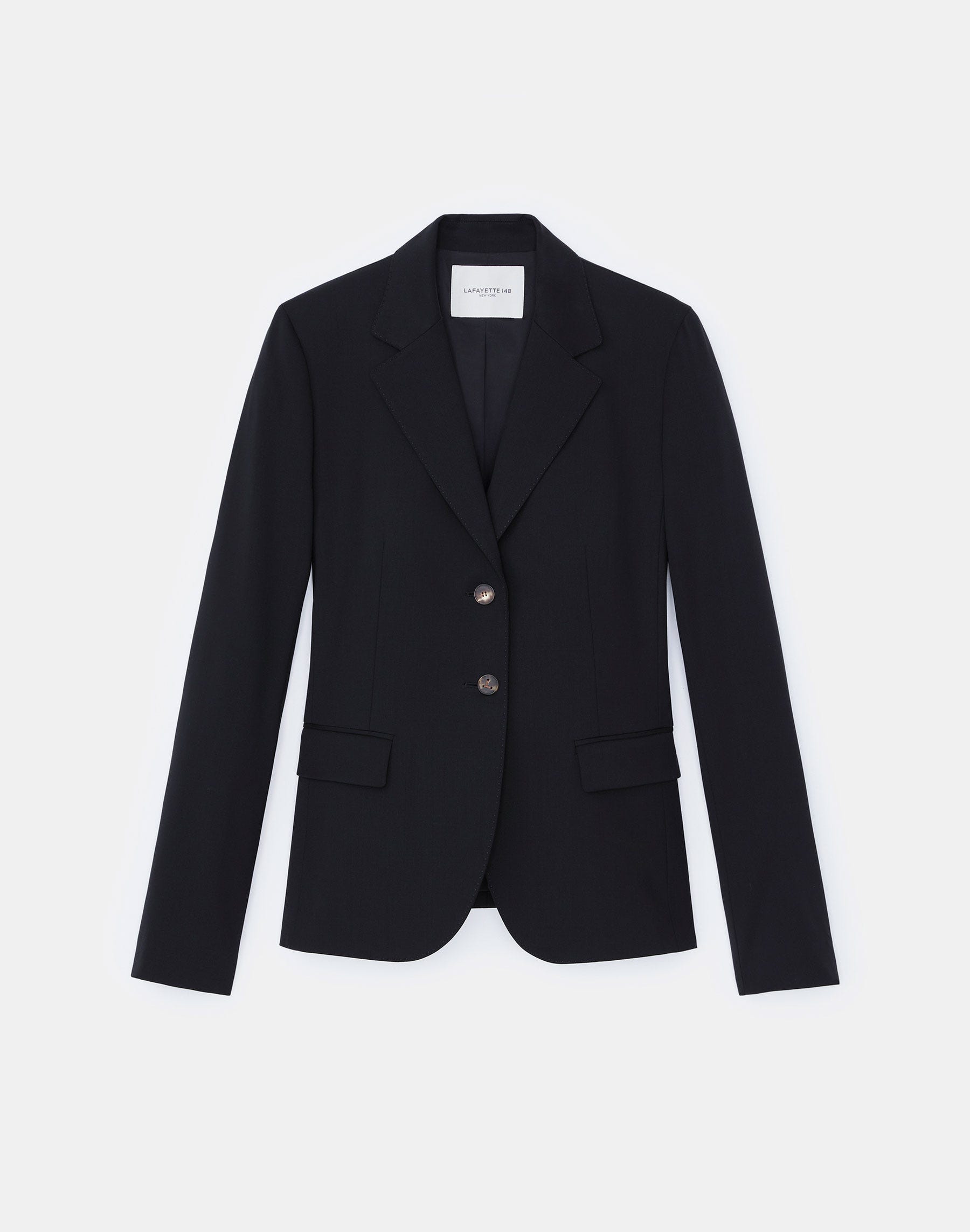 Shop Lafayette 148 Stretch Wool Two-button Blazer In Black