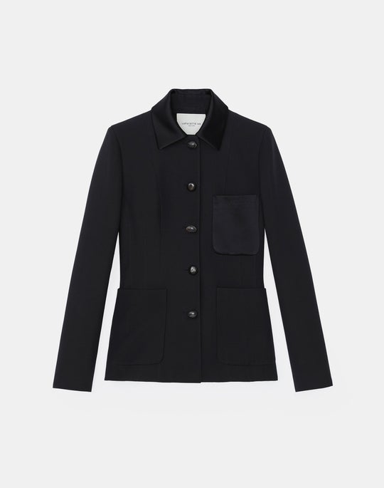Plus-Size Wool-Silk Crepe Tailored Chore Jacket