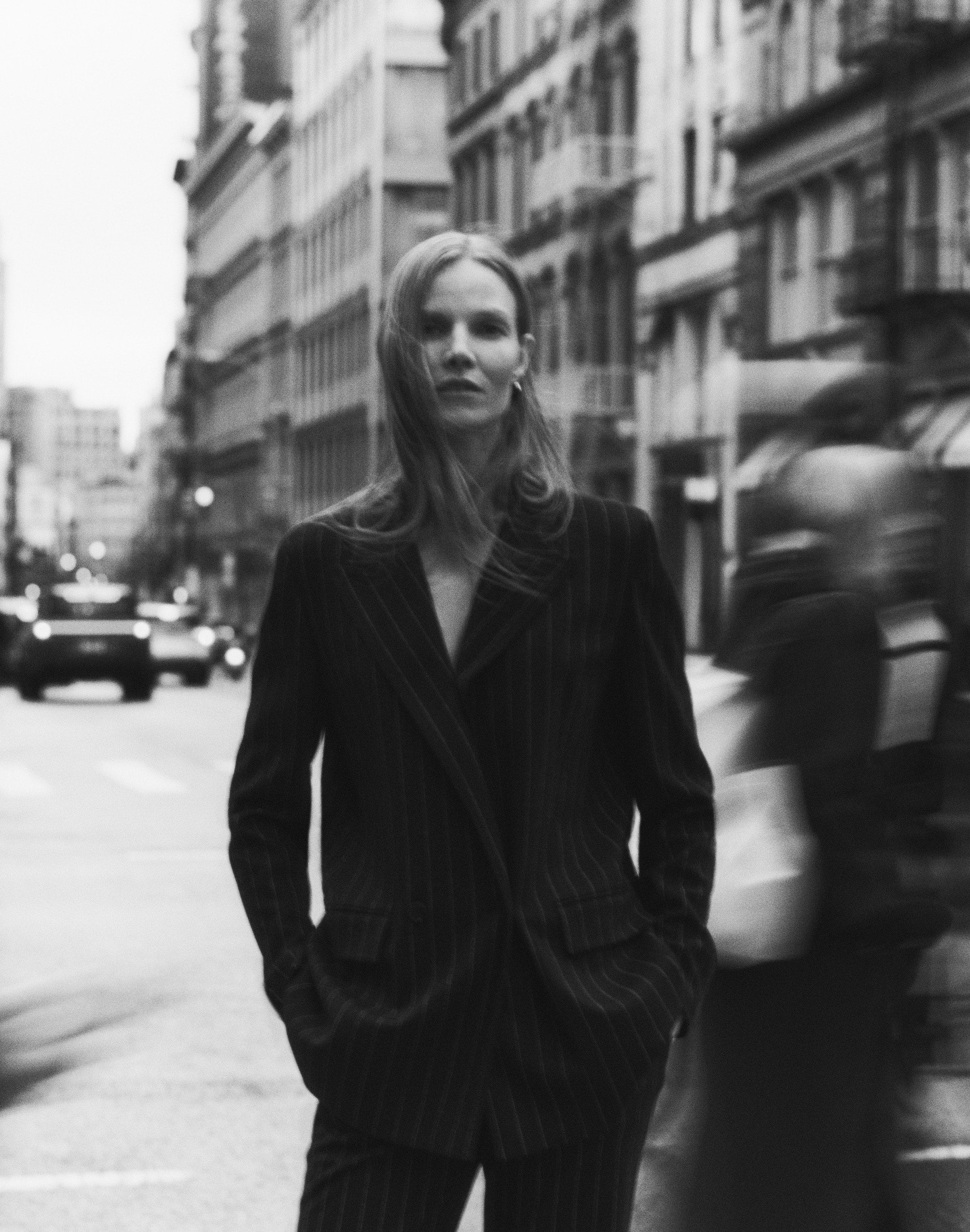 Pinstripe Wool Jersey Blazer and Lafayette Pant