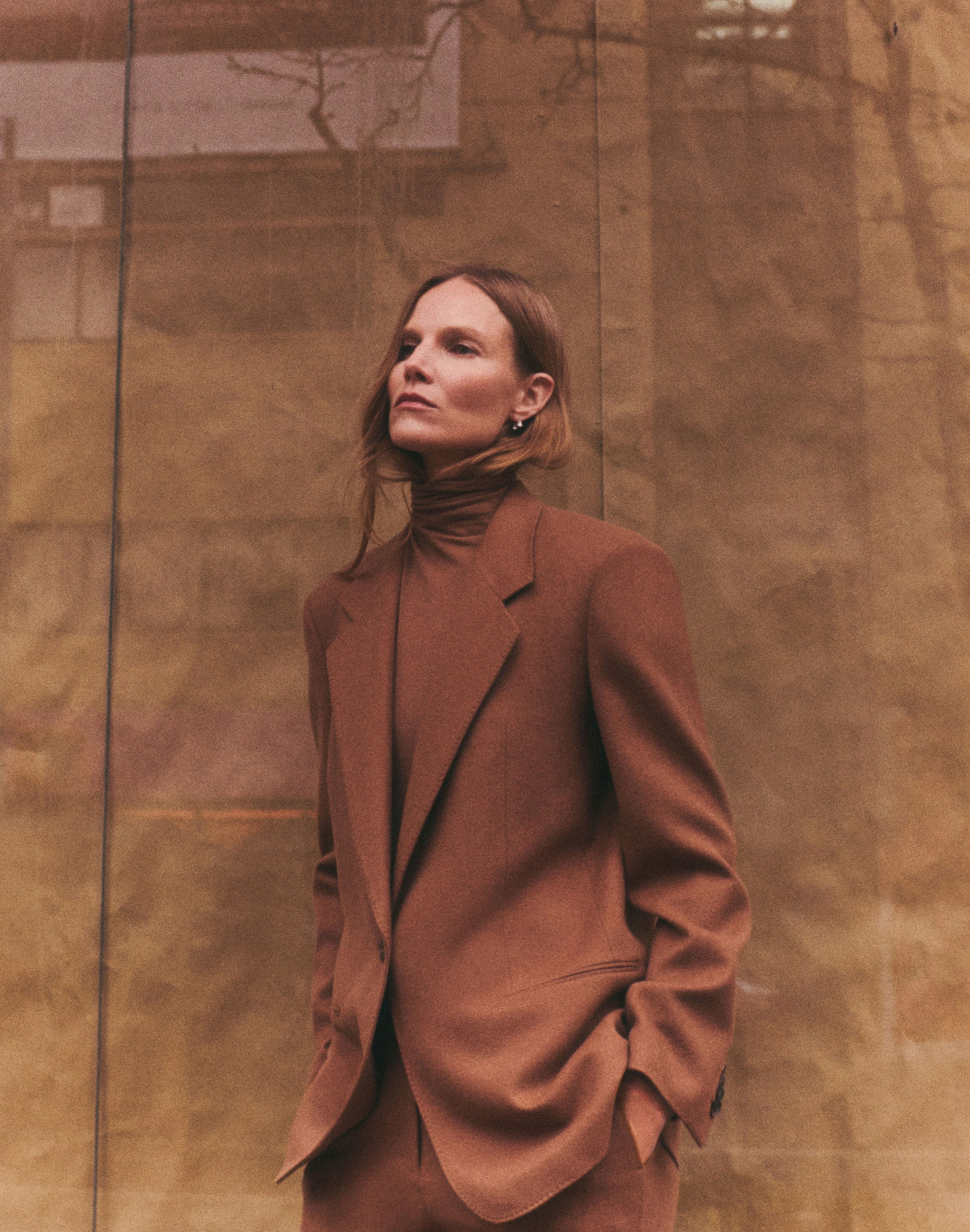Camel Hair Blazer and Lafayette Pant with Viscose-Cashmere Jersey Turtleneck