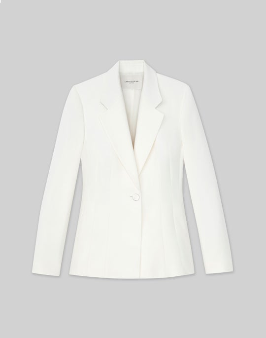 Plus-Size Wool-Silk Crepe Single Button Blazer