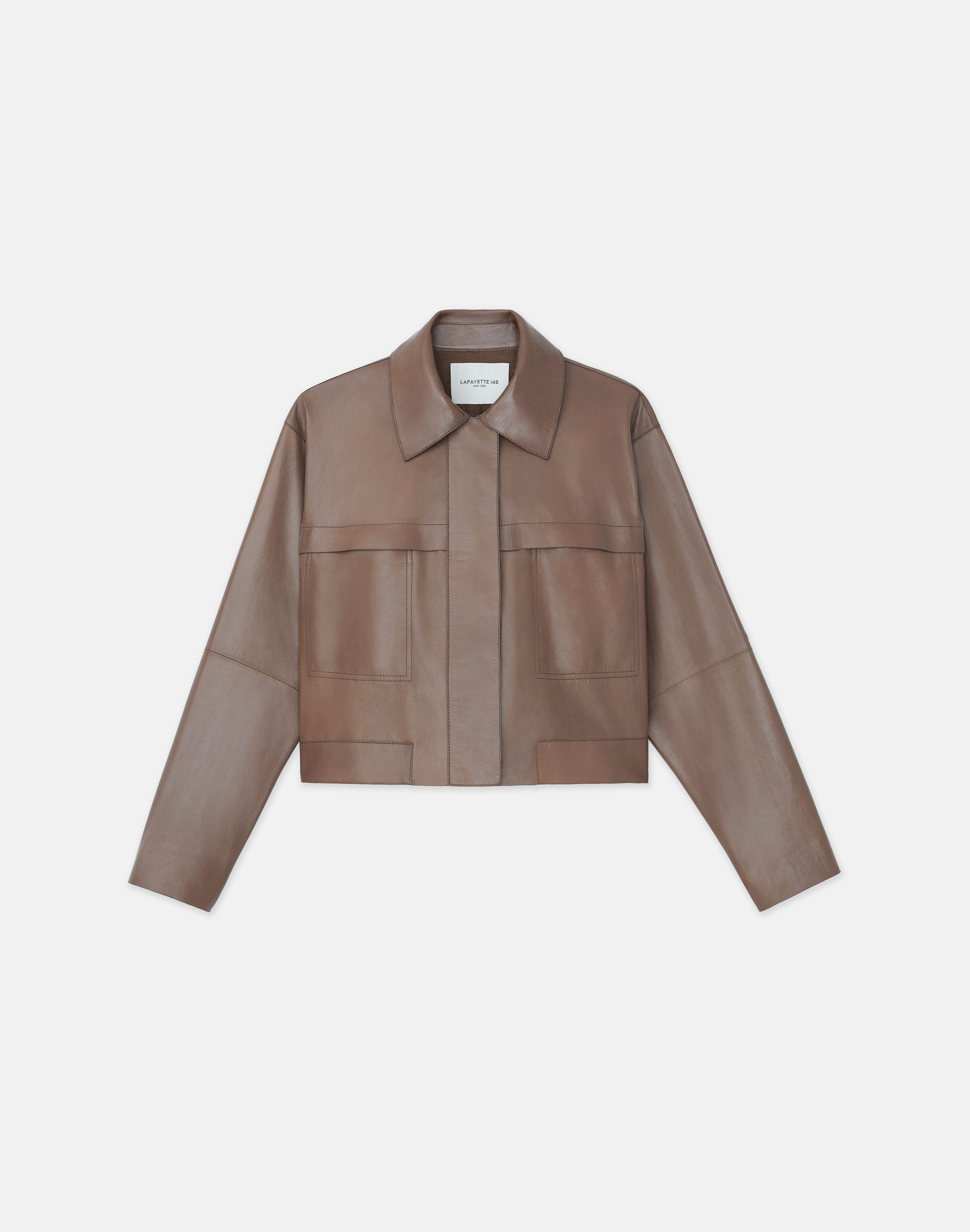 Lafayette 148 Zip-front Leather Bomber Jacket In Deep Acorn