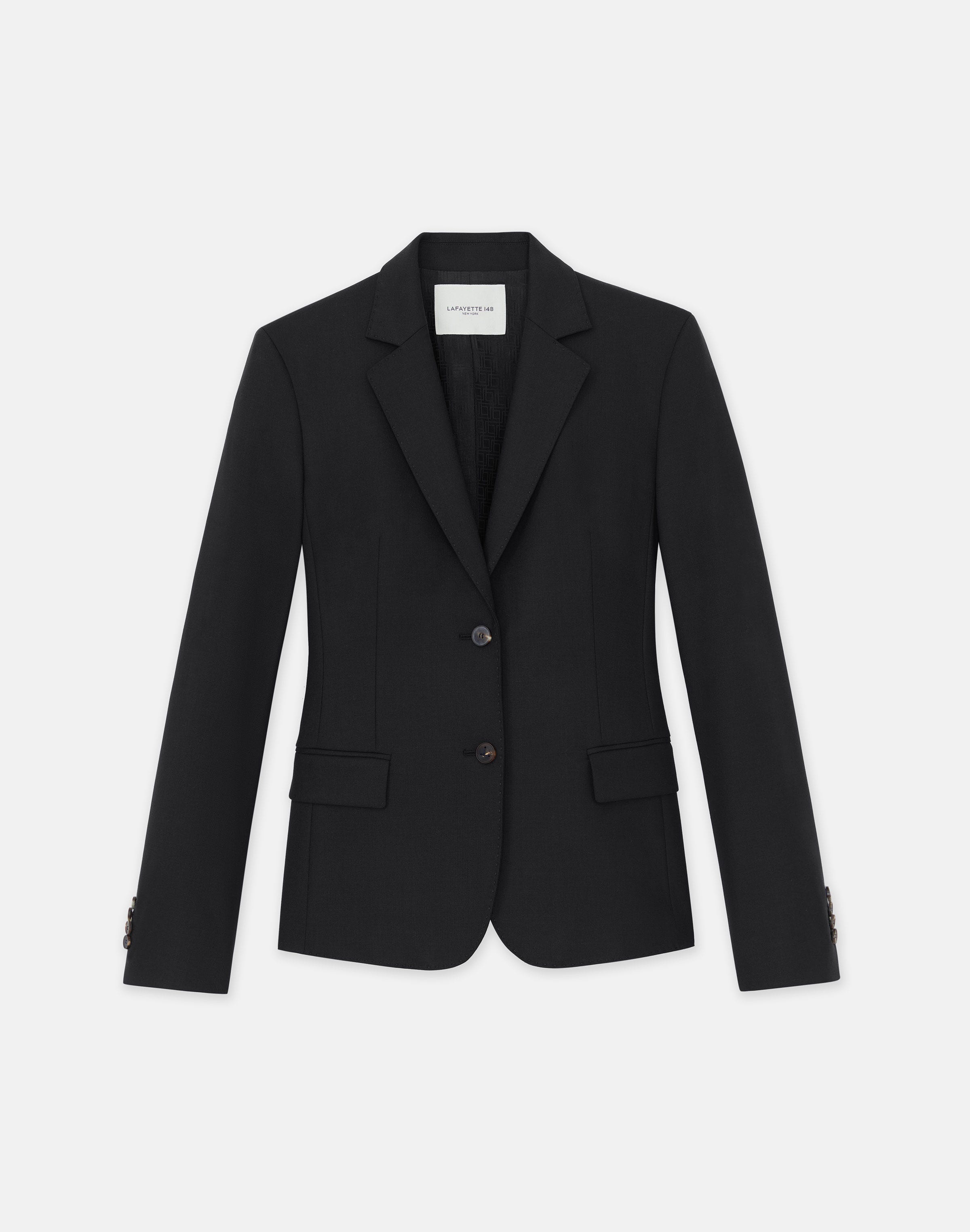 Shop Lafayette 148 Responsible Stretch Wool Two Button Blazer In Black