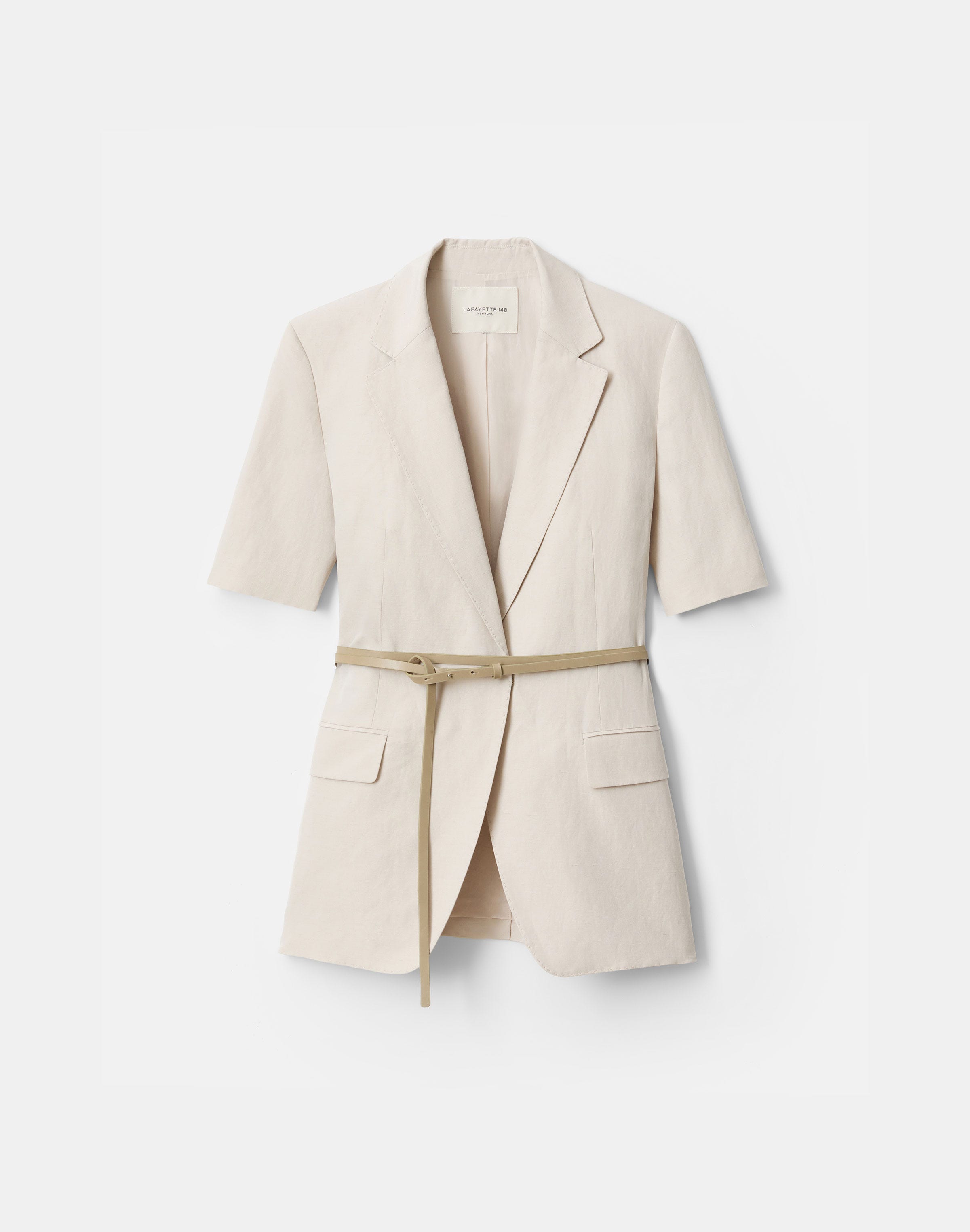 LAFAYETTE 148 LAFAYETTE 148 NY SILK LINEN BELTED SHORT SLEEVE FITTED JACKET