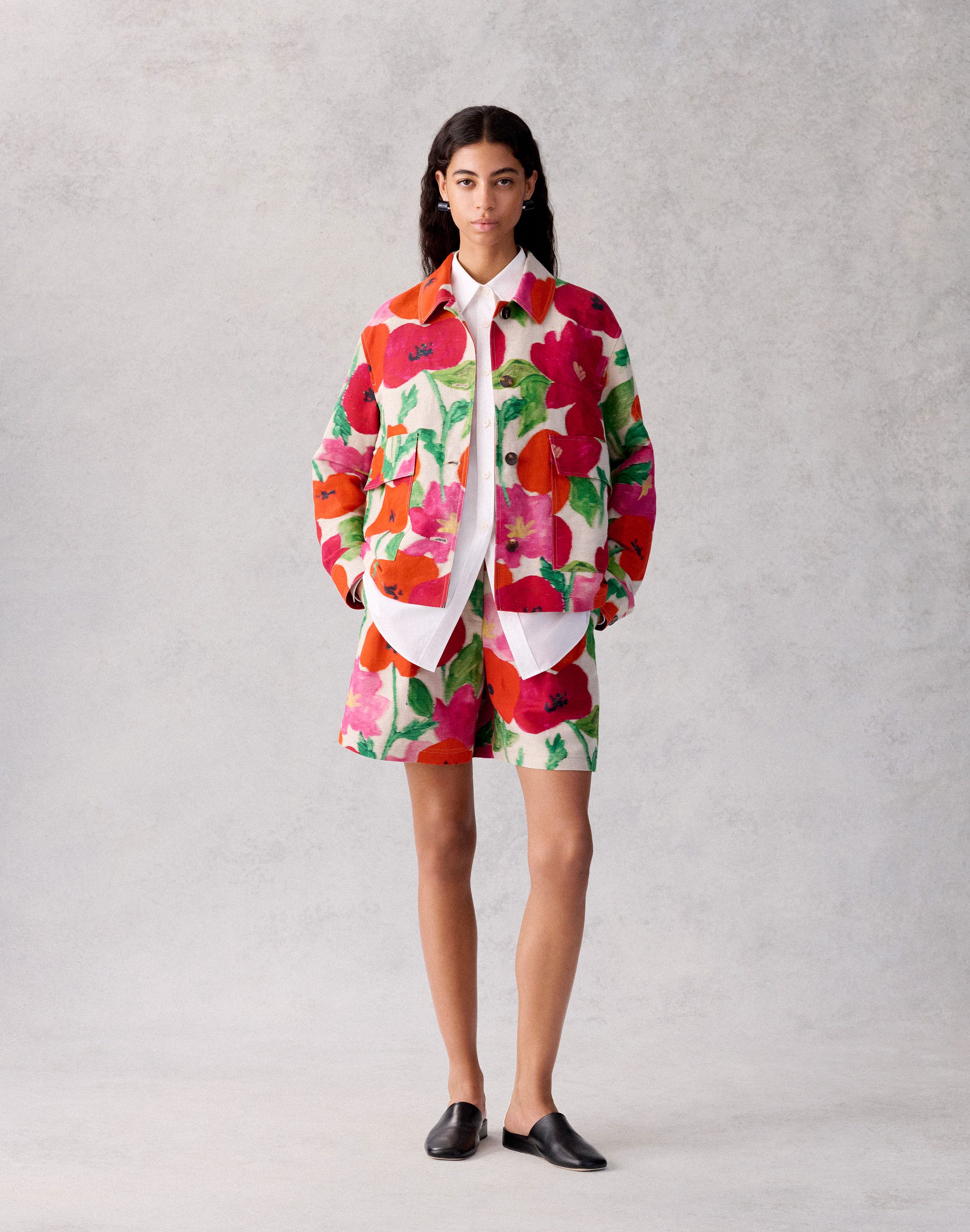 Petite Blossom Print Linen-Cotton Canvas Jacket
