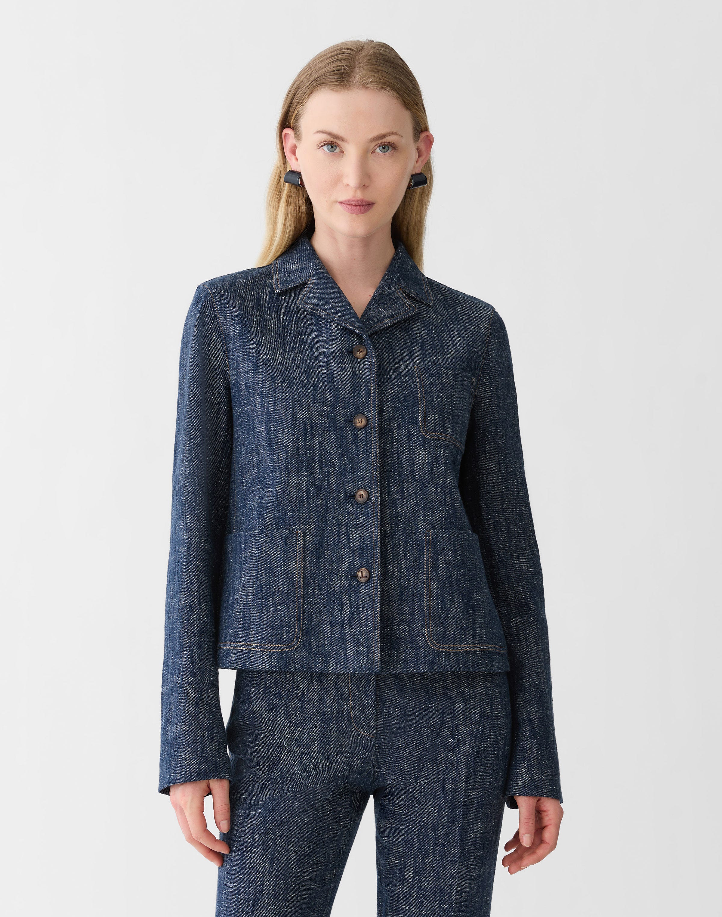 Plus-Size Denim-Effect Twill Jacket