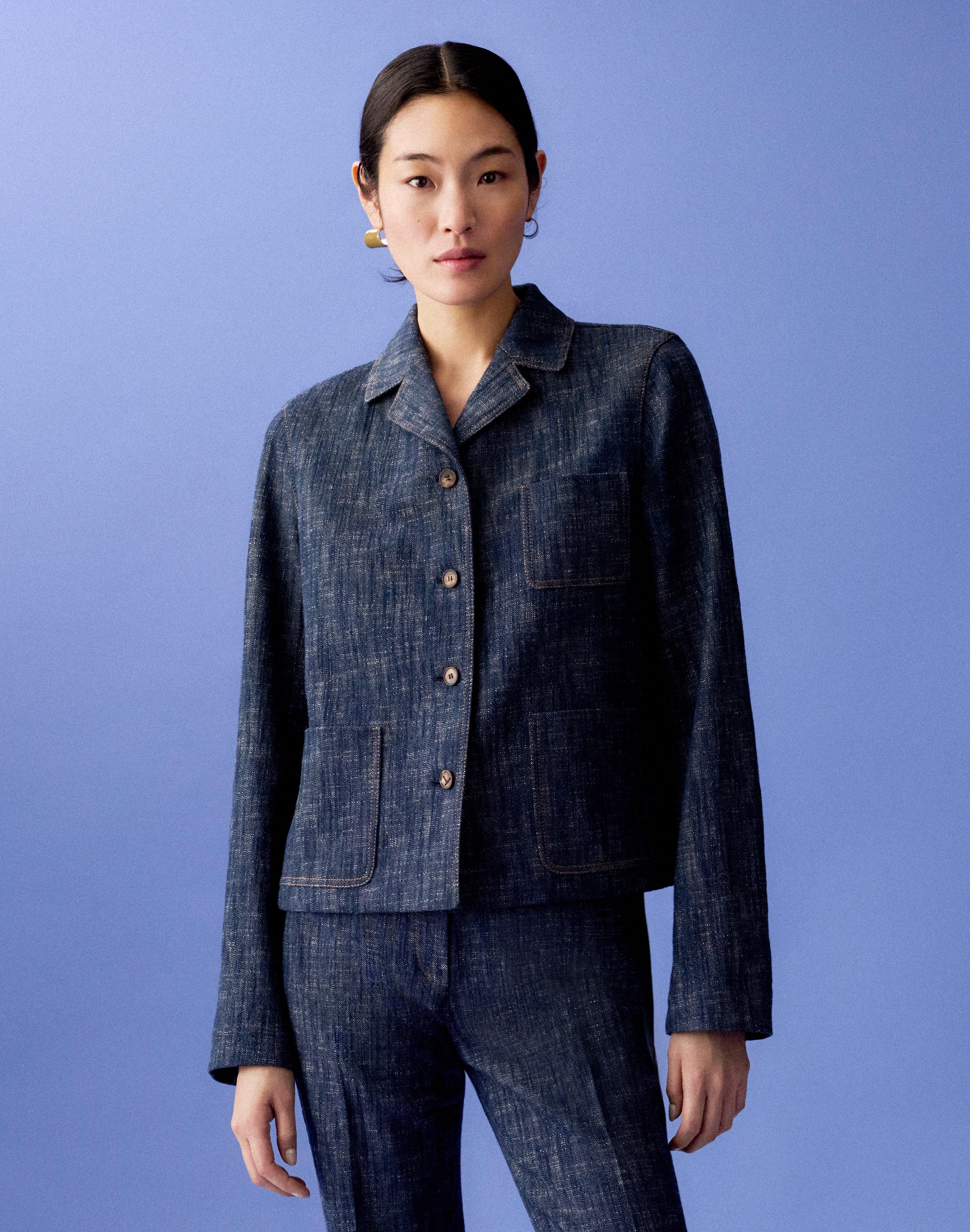 Plus-Size Denim-Effect Twill Jacket