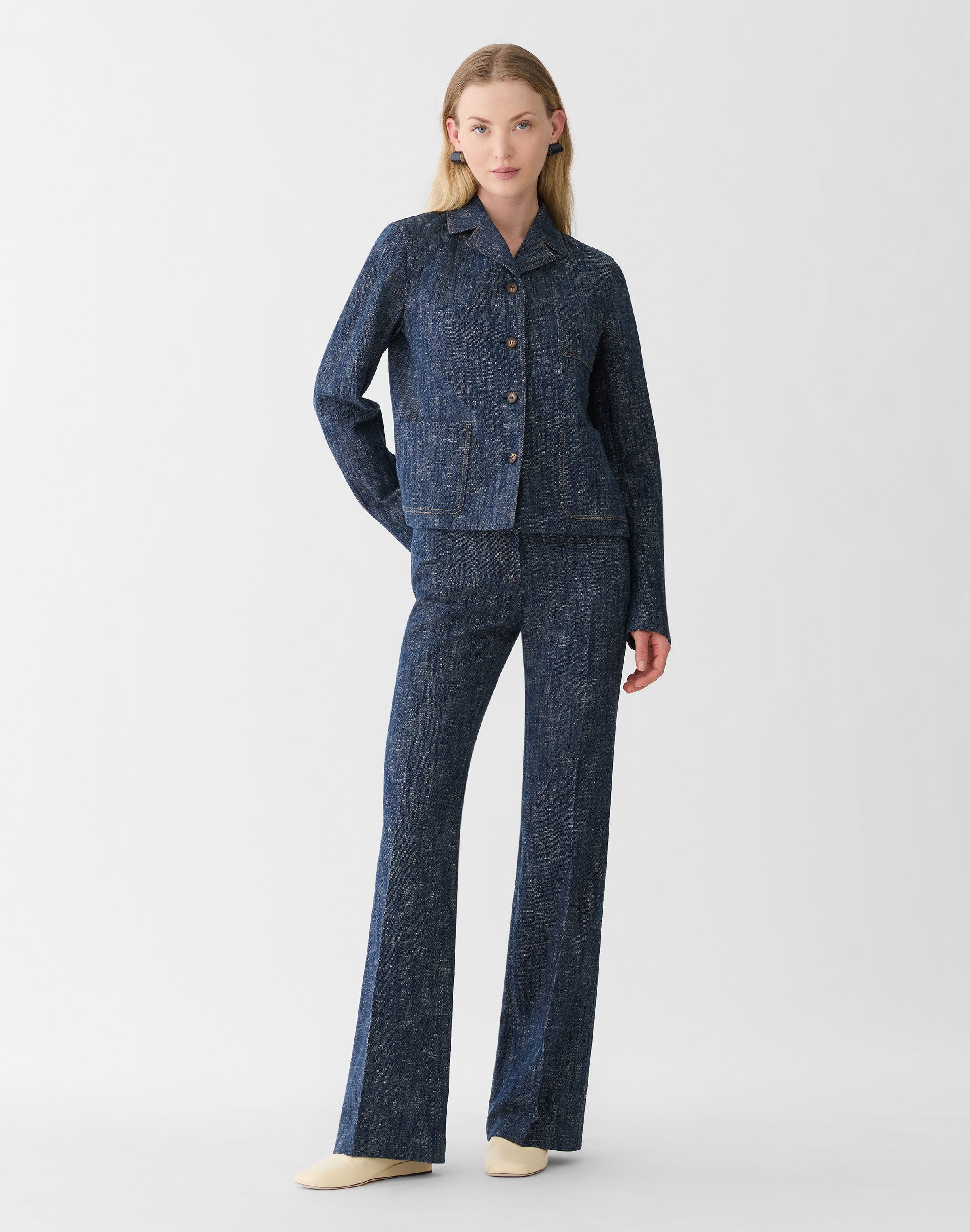 Plus-Size Denim-Effect Twill Jacket
