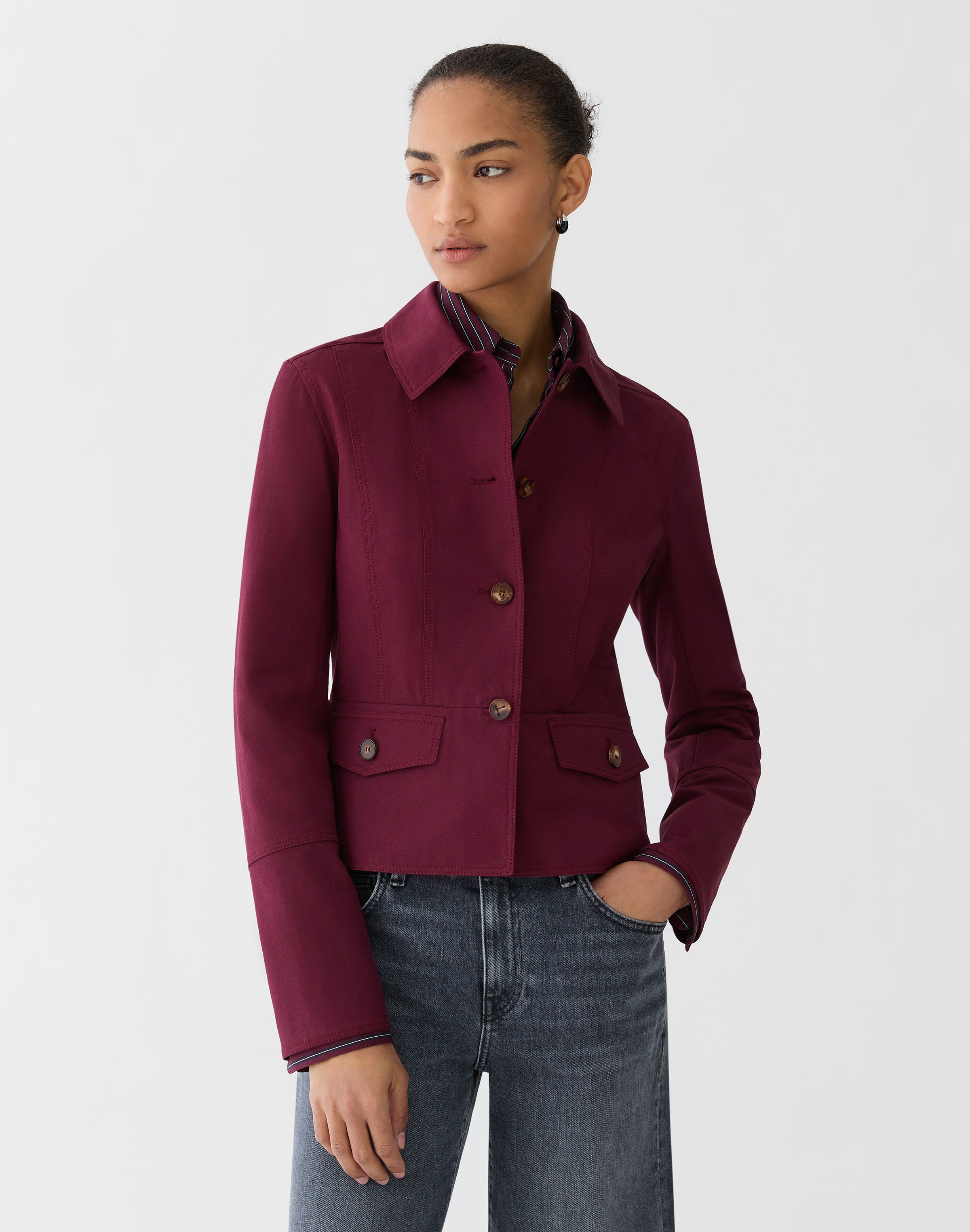 Techno Stretch Twill Button Front Jacket