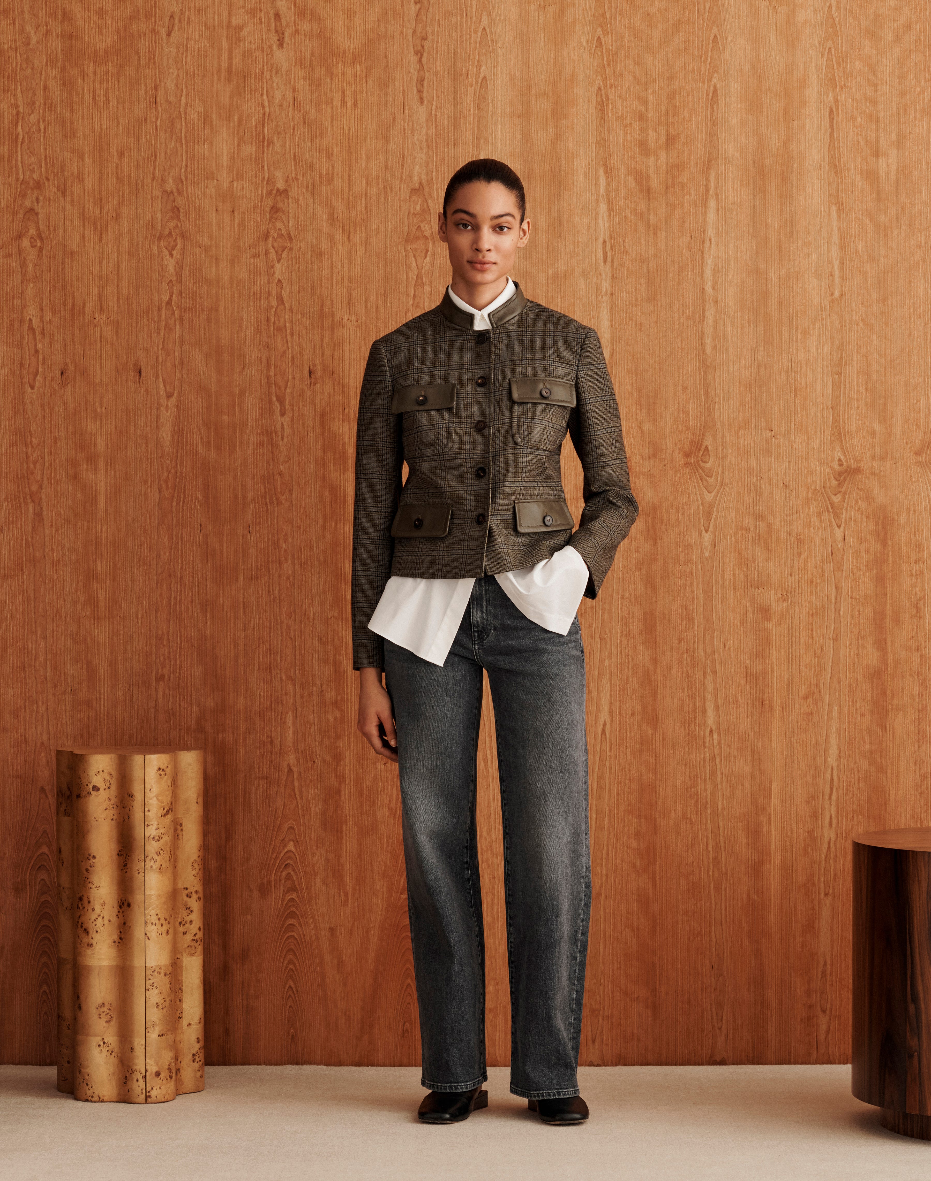 Wool Glen Plaid Cropped Jacket and Wyckoff Jean