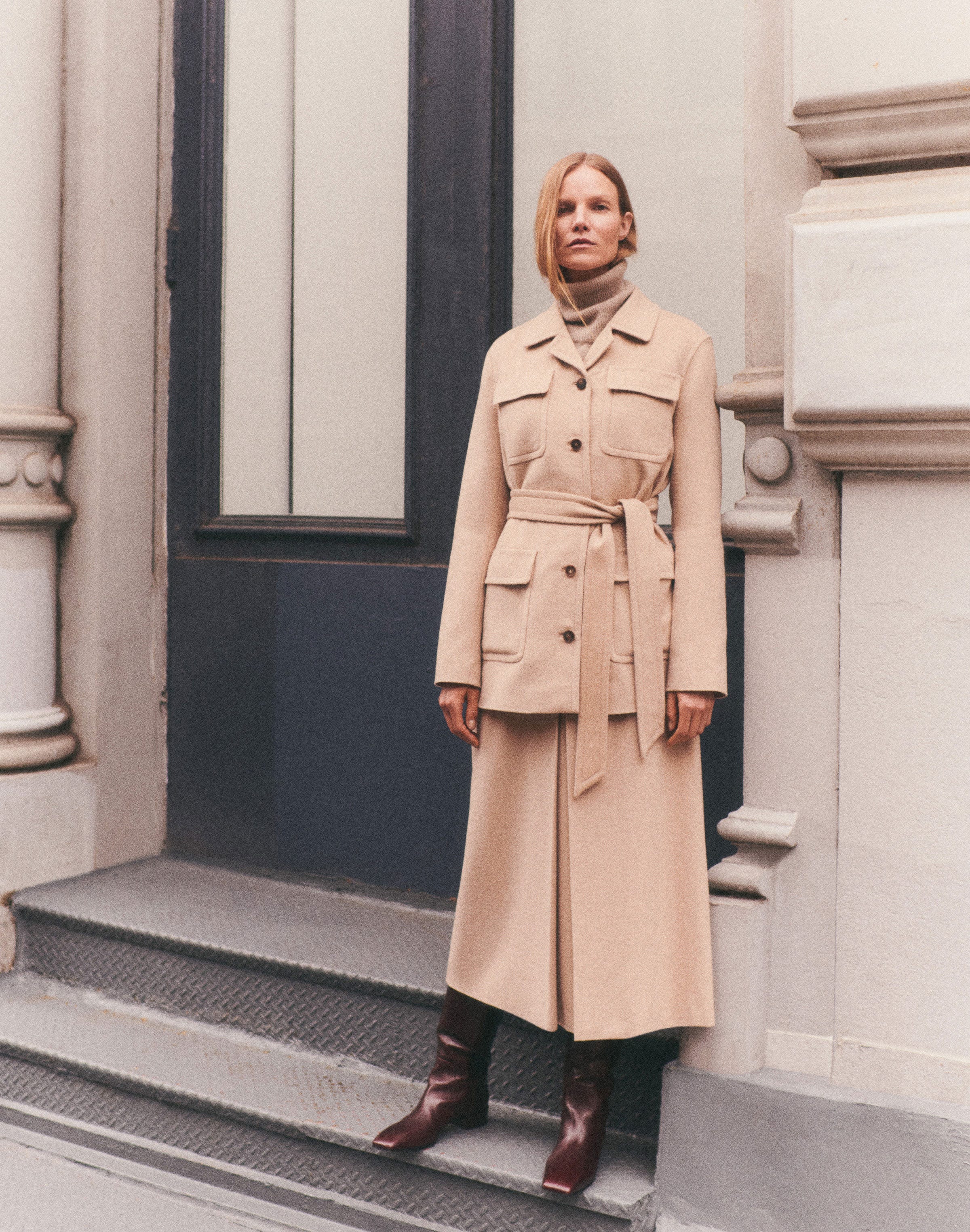 Camel Hair Jacket and Skirt with Cashmere Sweater