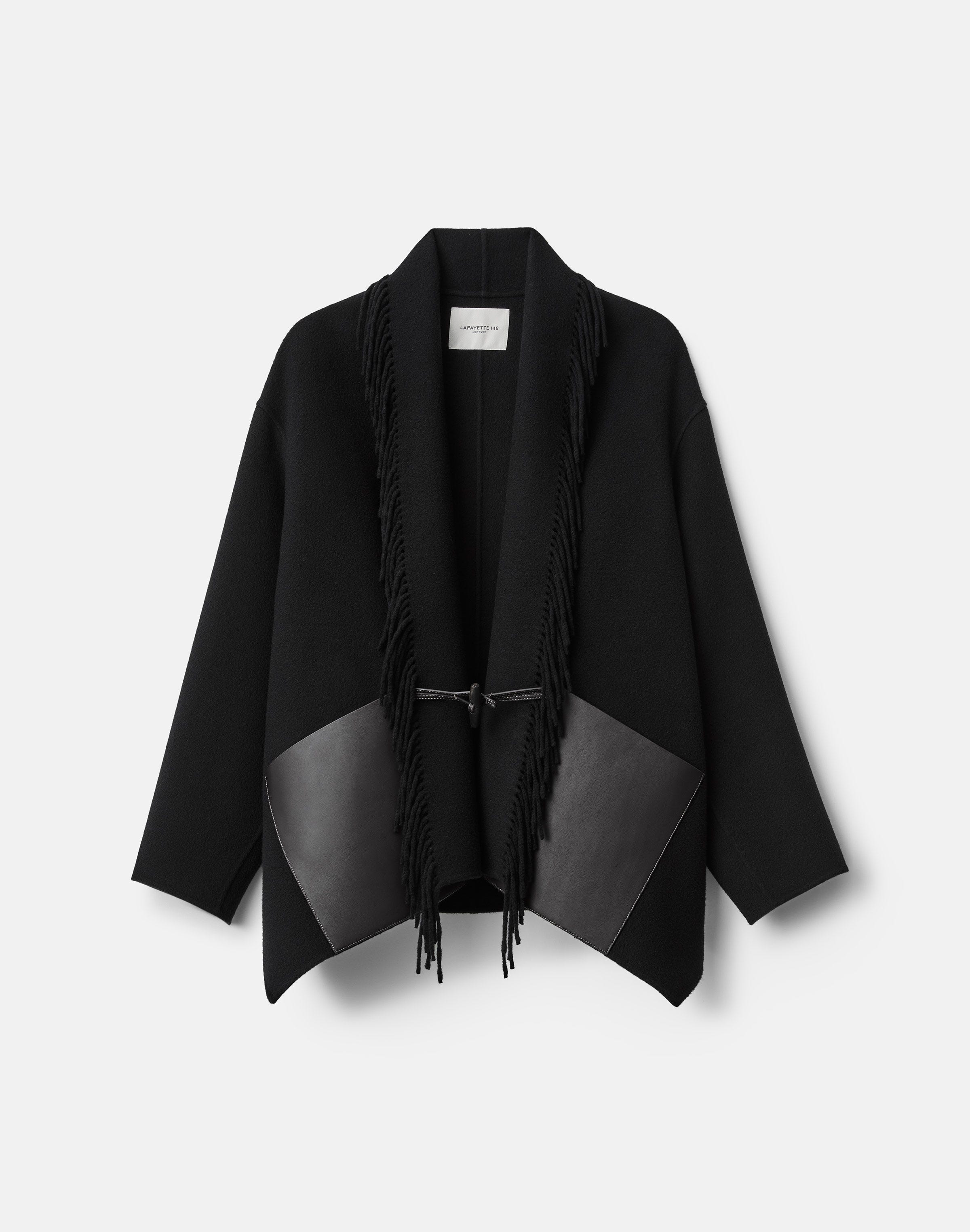 Wool-Cashmere Double Face Leather Pocket Fringed Jacket