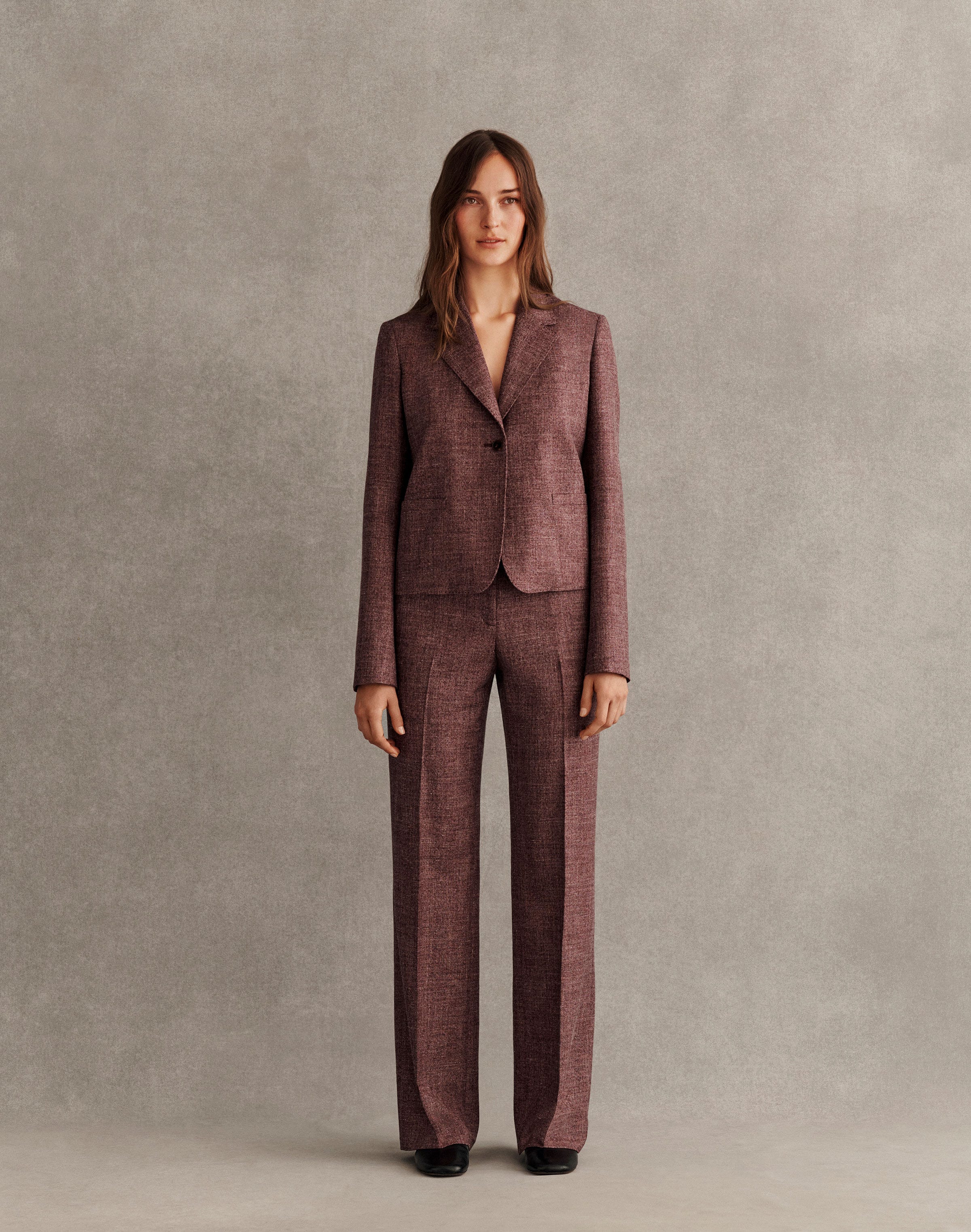 Petite Wool Mouliné Gates Straight Pant