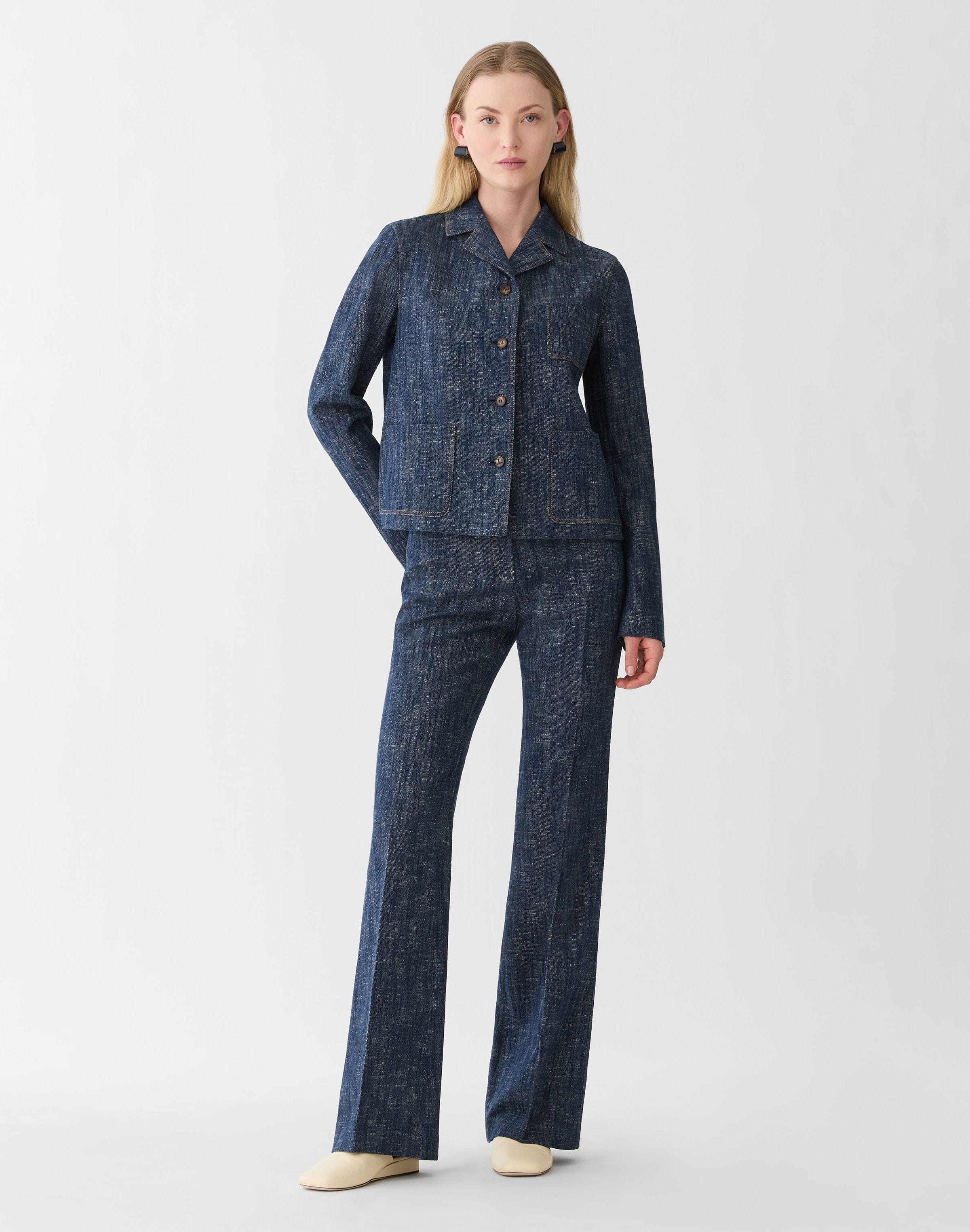 Petite Denim-Effect Twill Reade Flared Pant