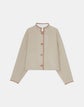Two-Tone Wool-Silk Stand Collar Cropped Jacket