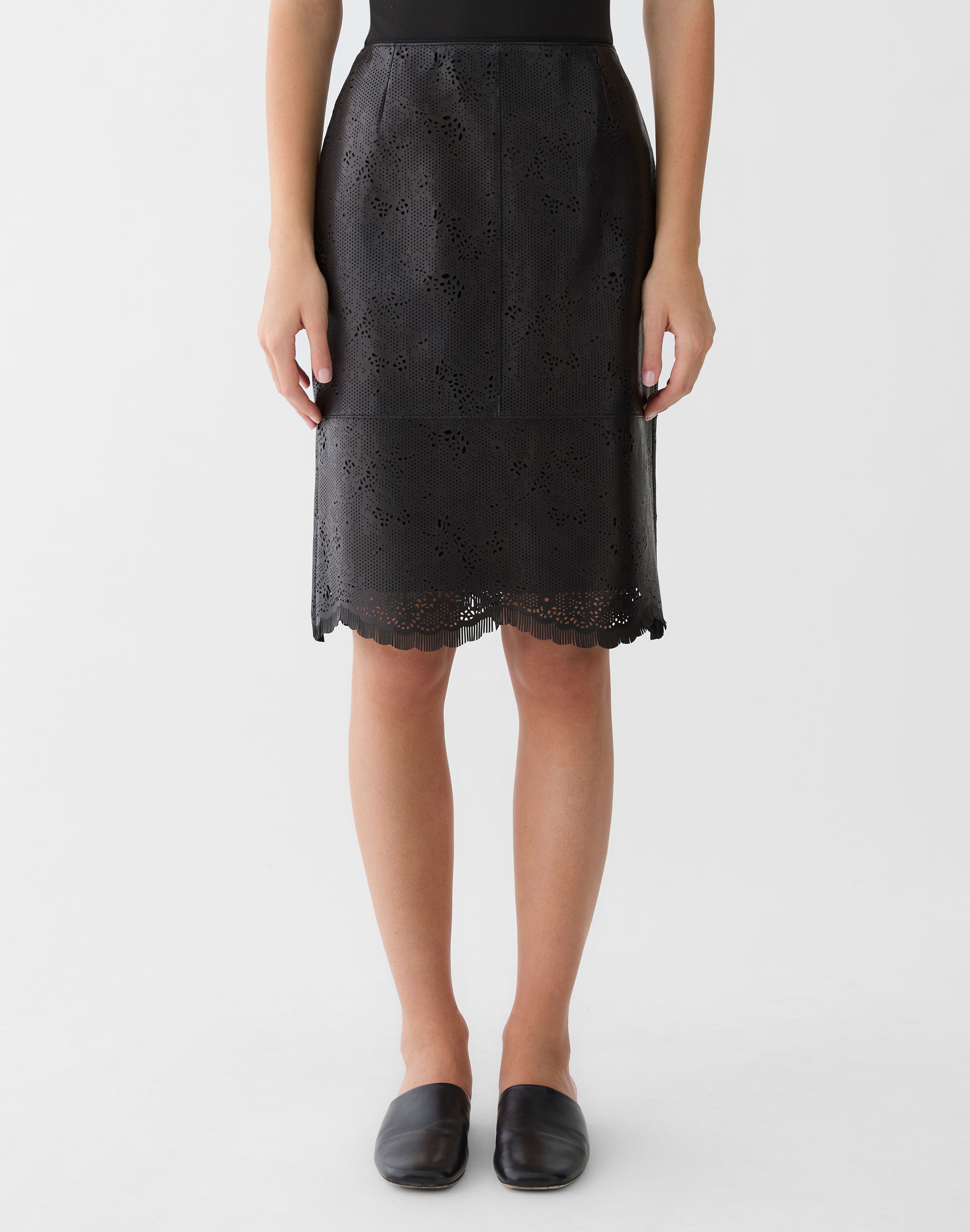 Laser Cut Nappa Leather Pencil Skirt