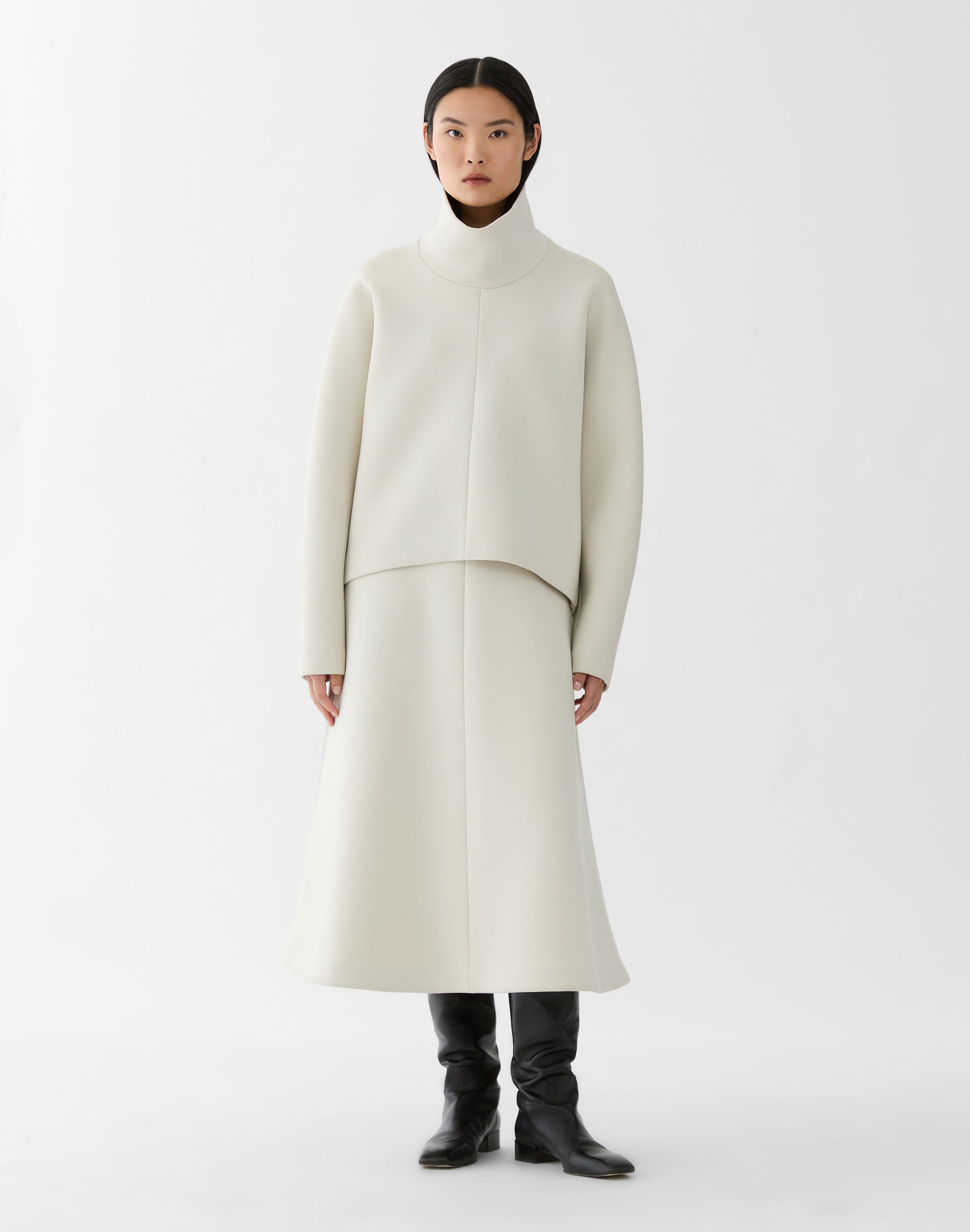 Structured Scuba Flared Midi Skirt