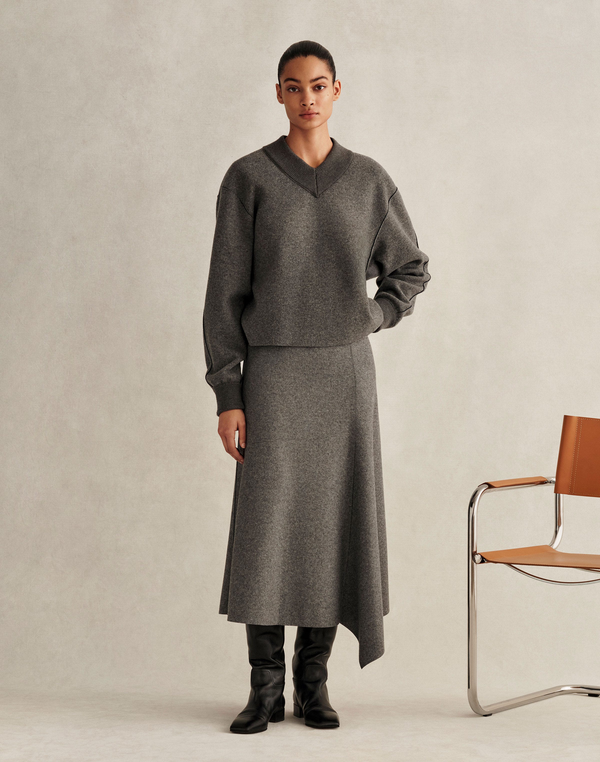 Wool-Cashmere Double Knit Reversible Skirt
