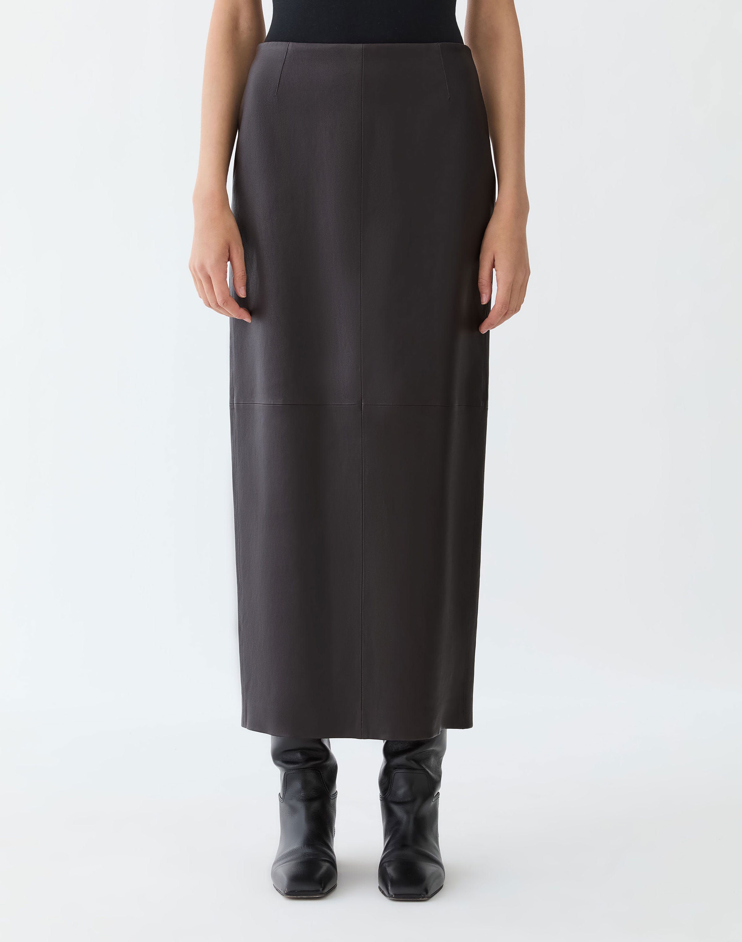 Stretch Nappa Leather Column Skirt