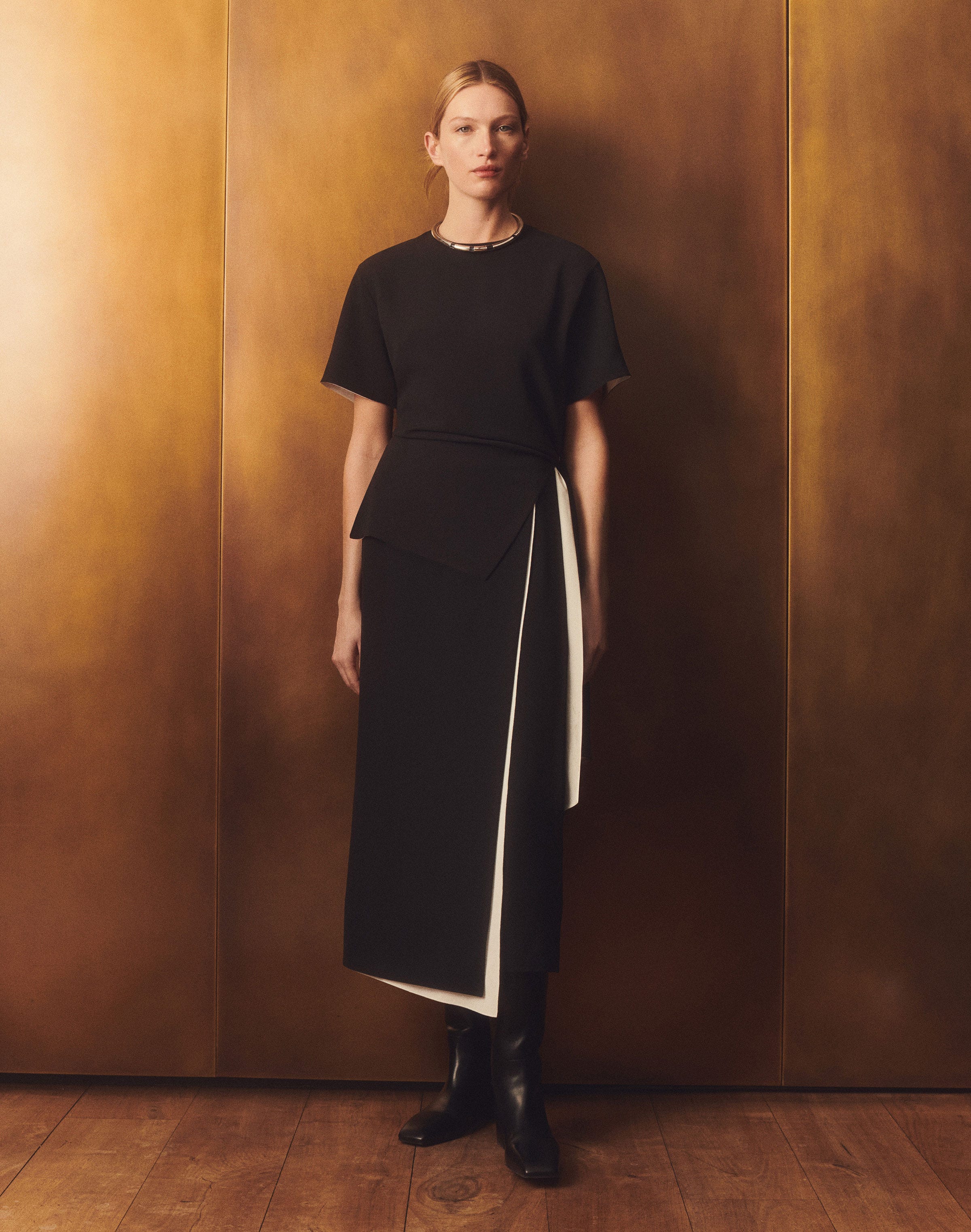 Responsible Finesse Crepe Contrast Asymmetric Skirt