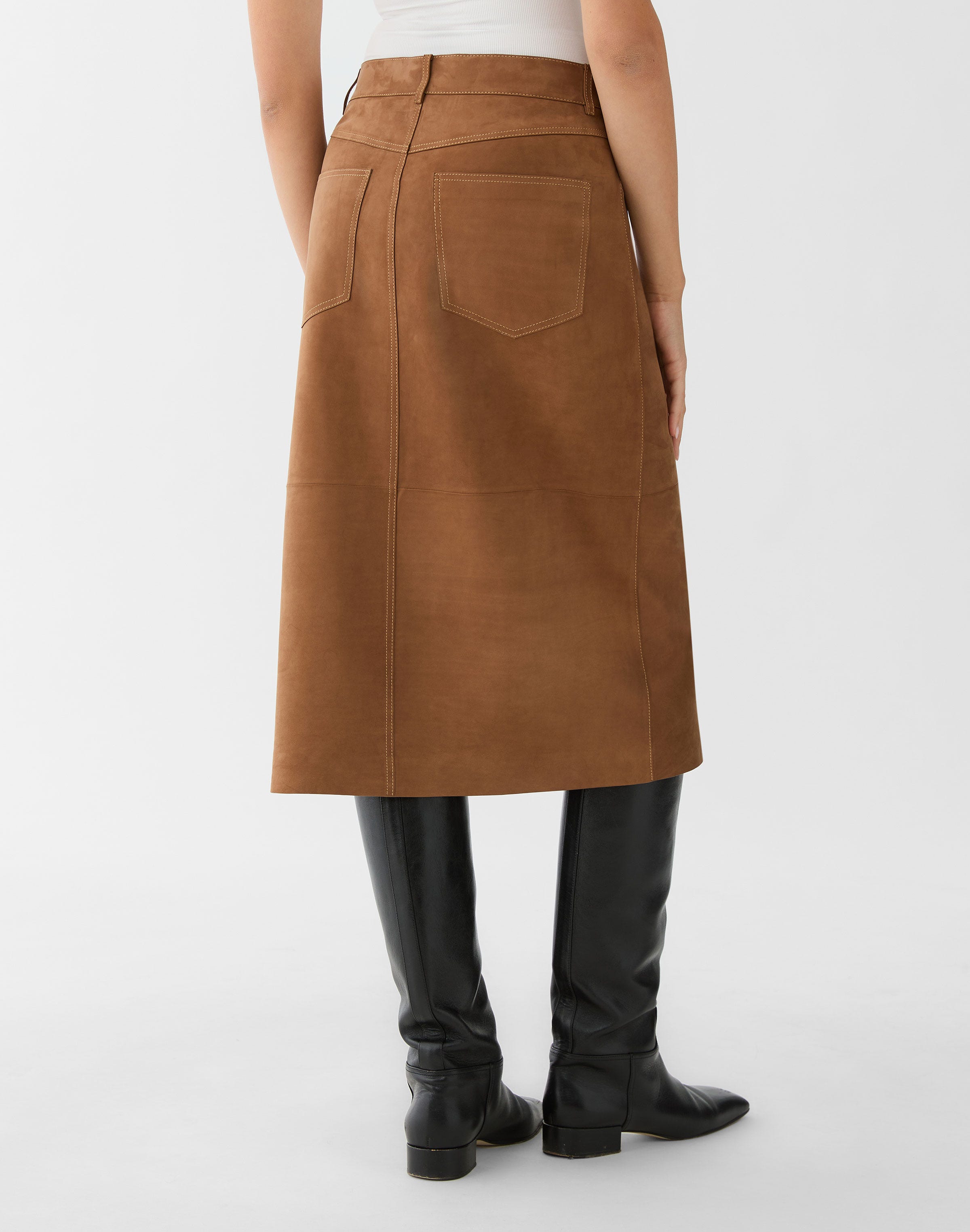 Nubuck Suede Front Slit Trouser Skirt