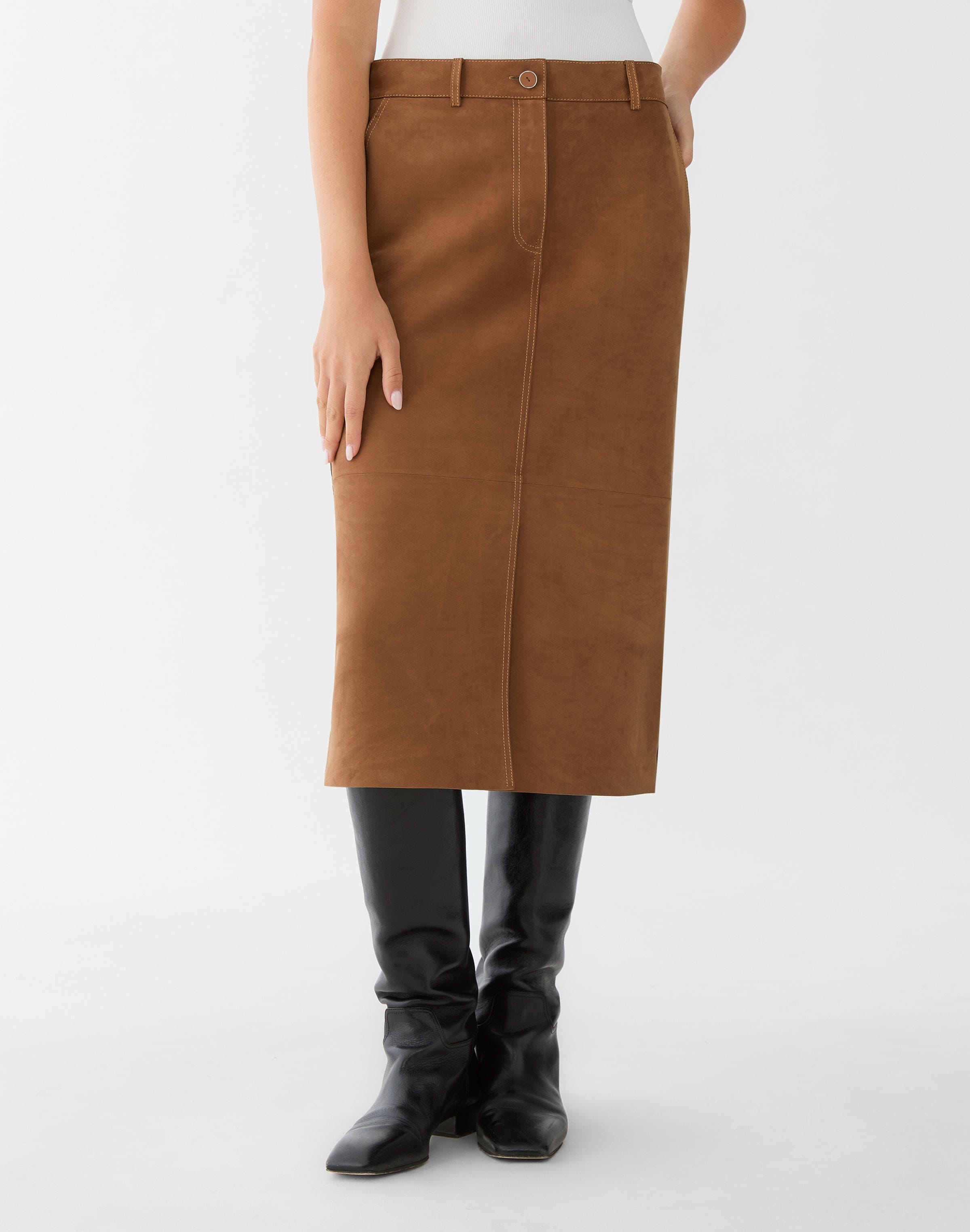 Nubuck Suede Front Slit Trouser Skirt