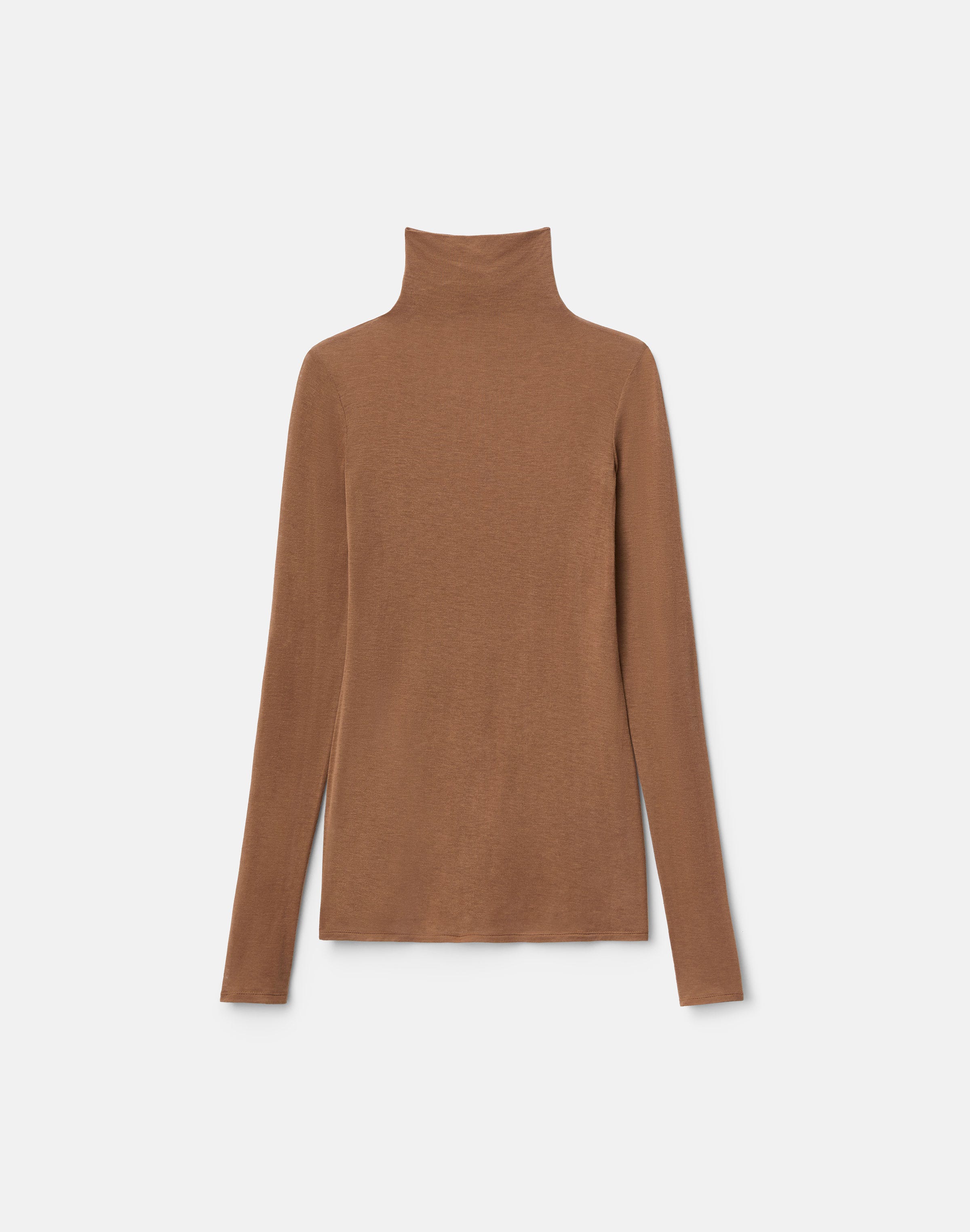 Viscose-Cashmere Jersey Elongated Fitted Turtleneck