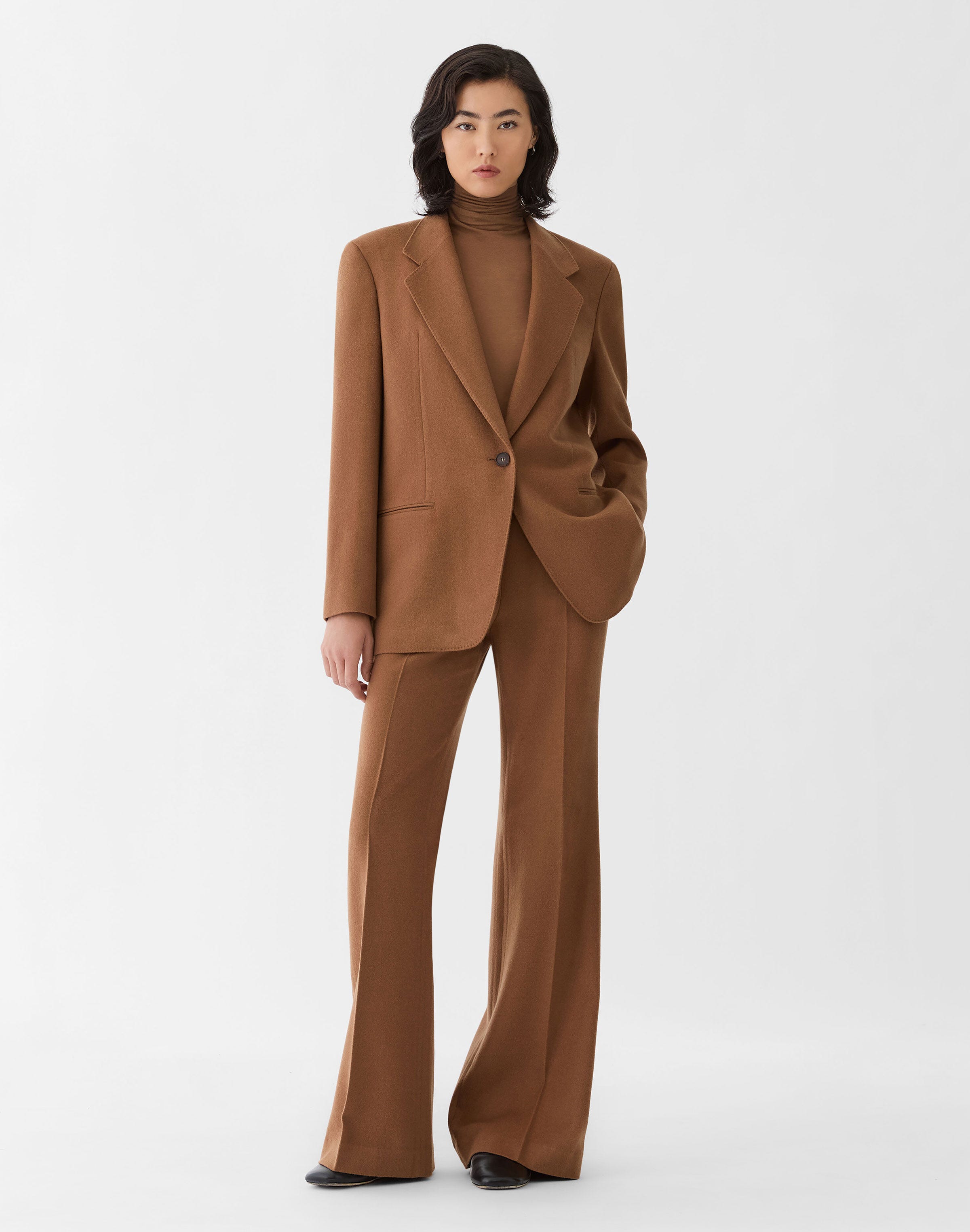 Viscose-Cashmere Jersey Elongated Fitted Turtleneck