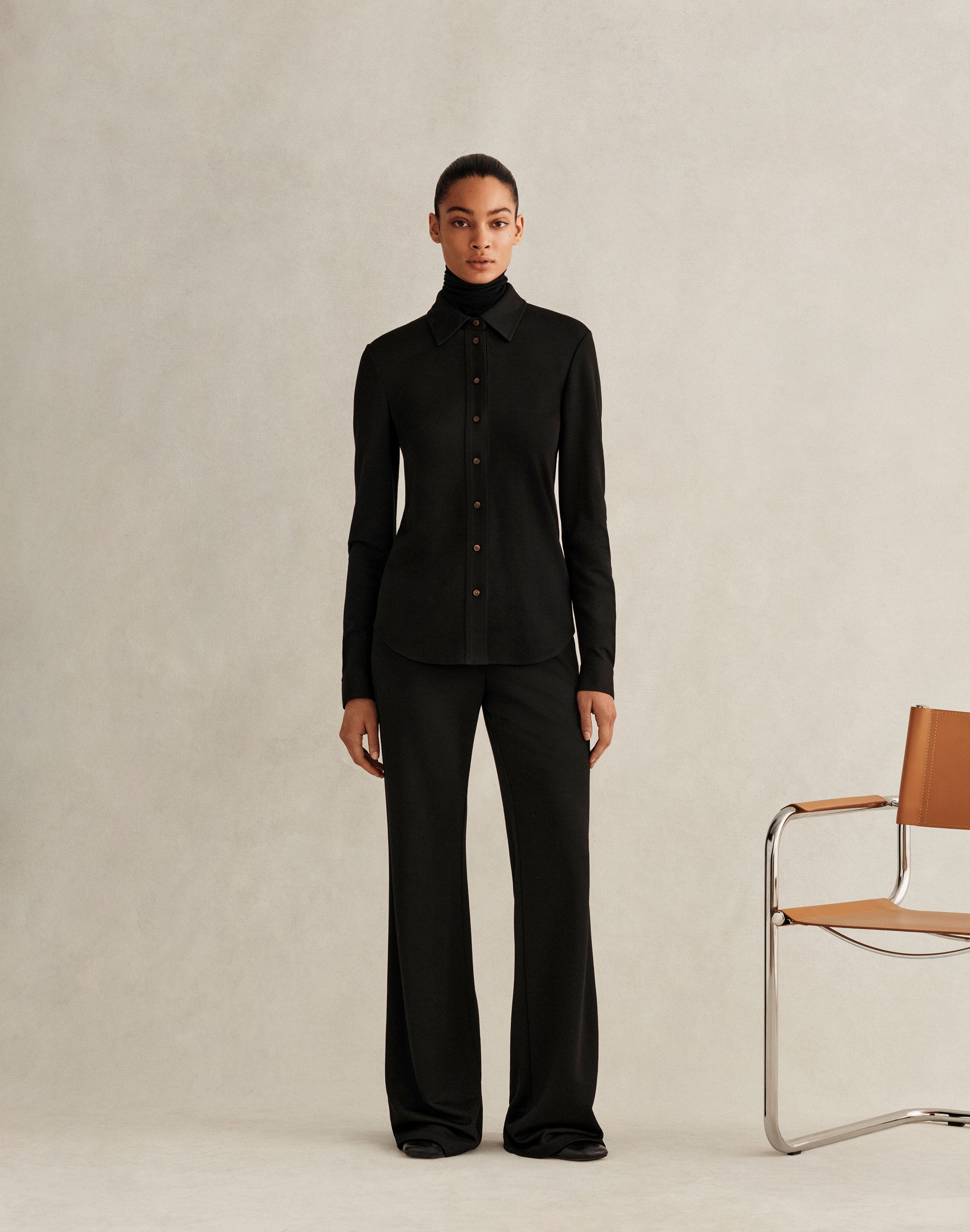 Double Knit Shirt and Lafayette Pant with Viscose-Cashmere Jersey Turtleneck