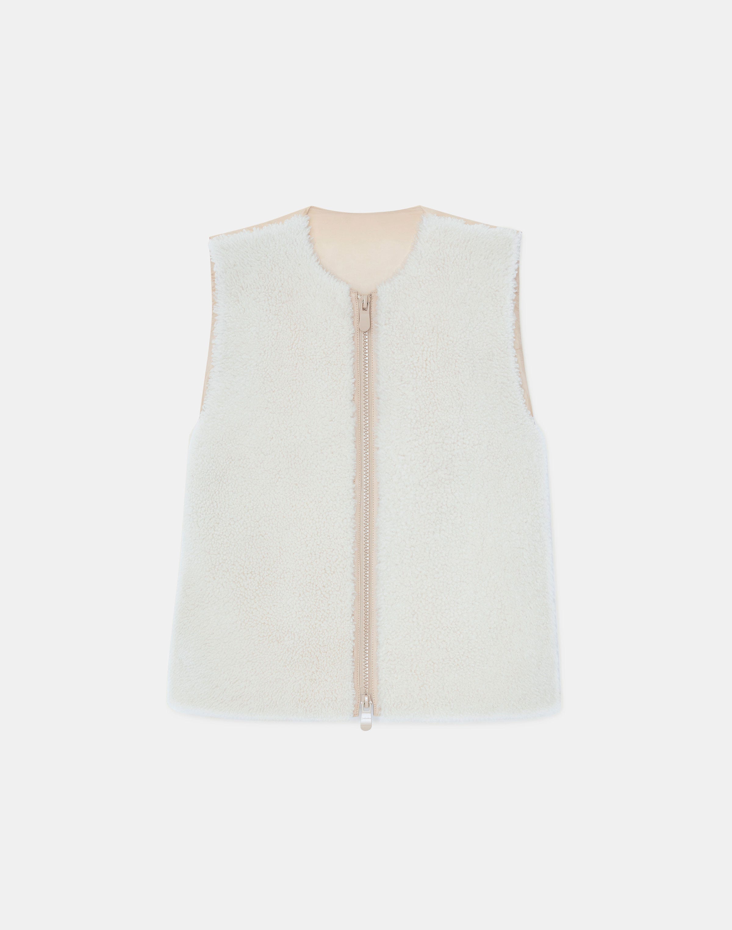 Shearling & Quilted Down Collarless Vest
