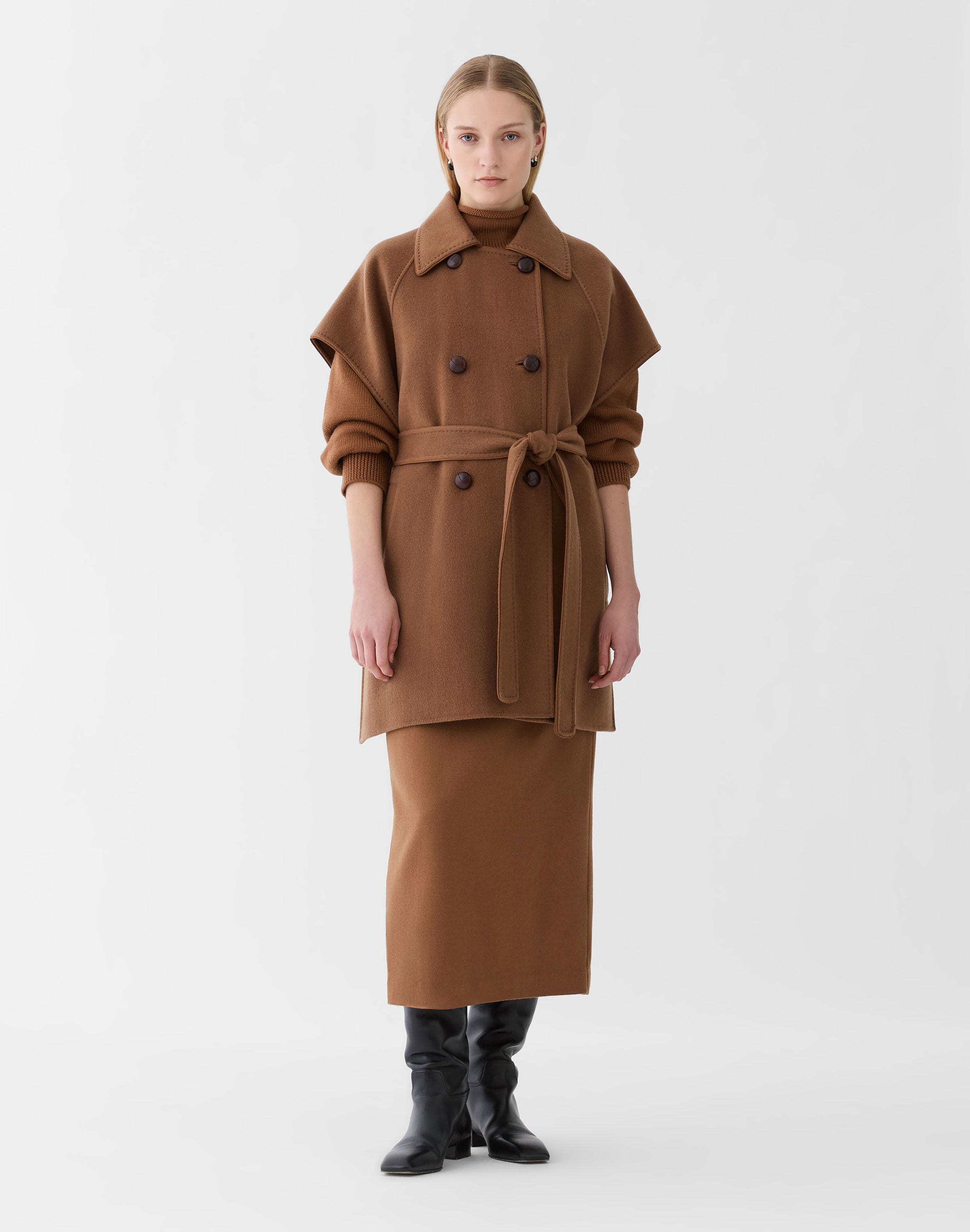 Cashmere Double Face Belted Trench Poncho
