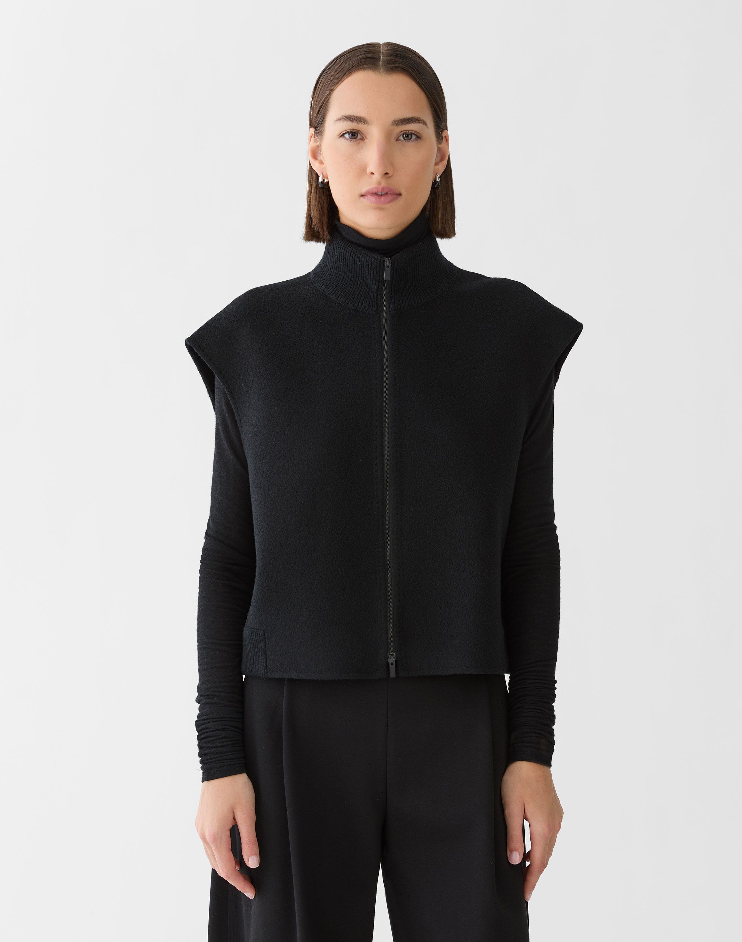 Wool-Cashmere Double Face Knit Collar Vest