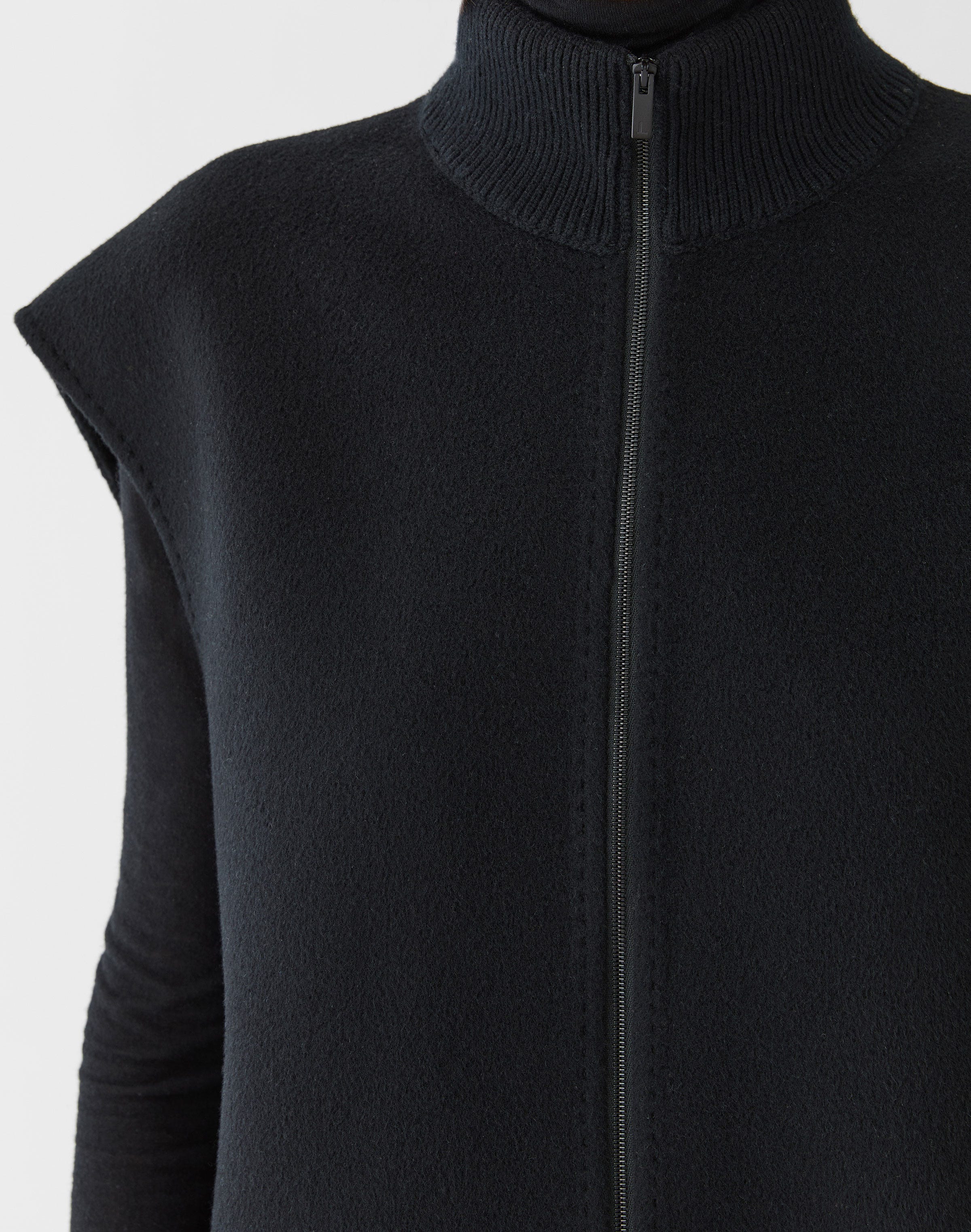 Wool-Cashmere Double Face Knit Collar Vest