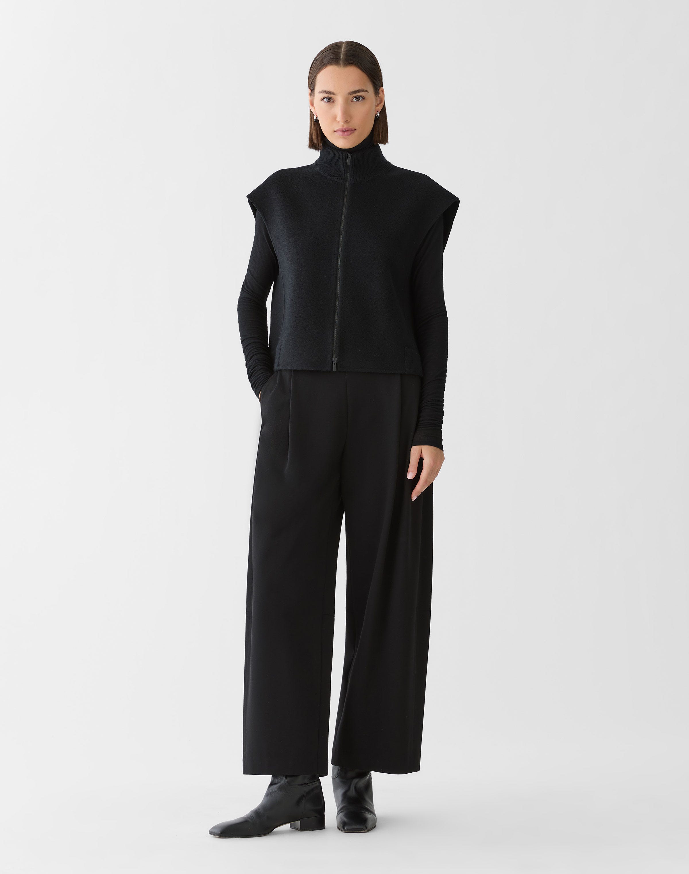 Wool-Cashmere Double Face Knit Collar Vest