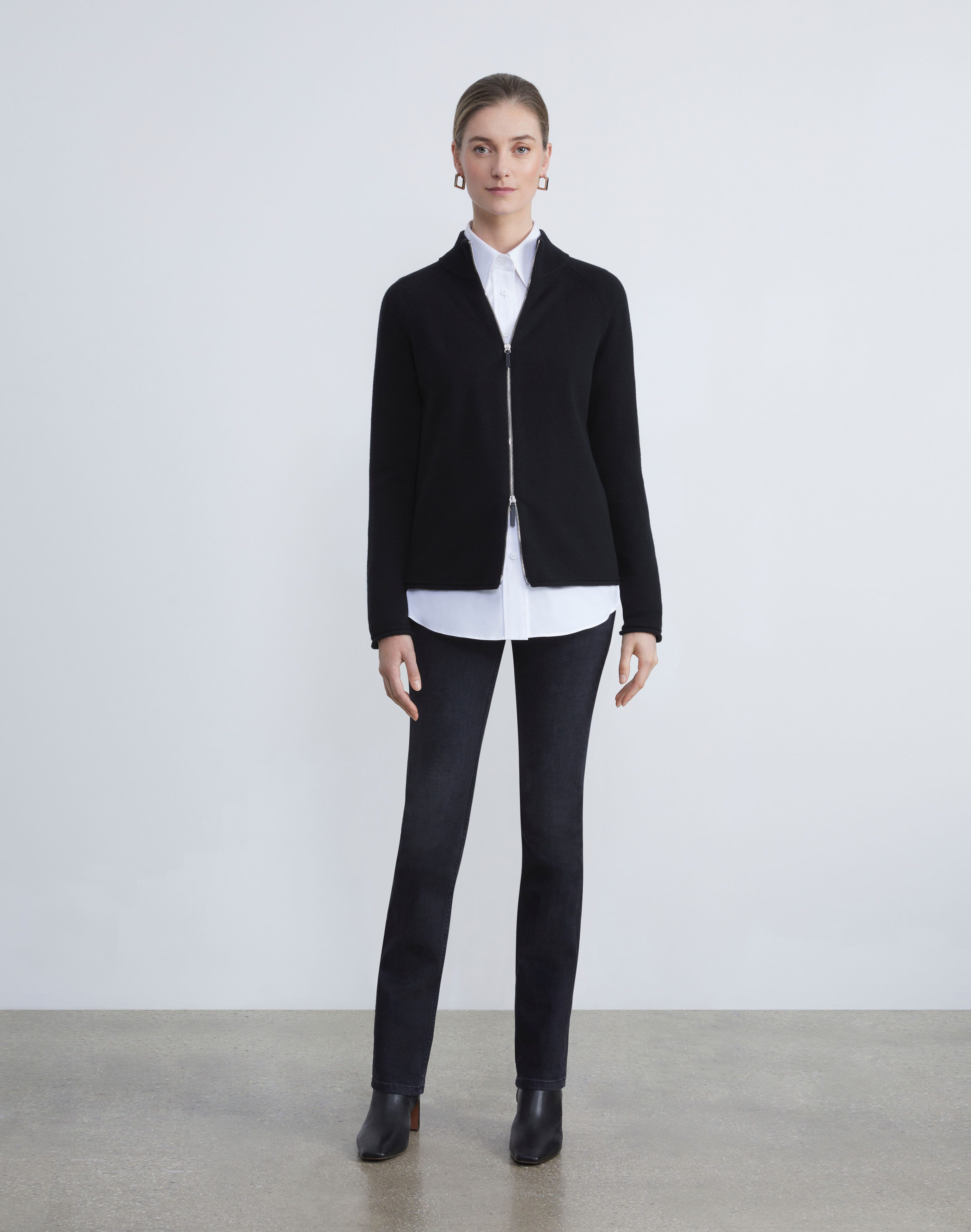 Petite Cashmere Zip Front Cardigan